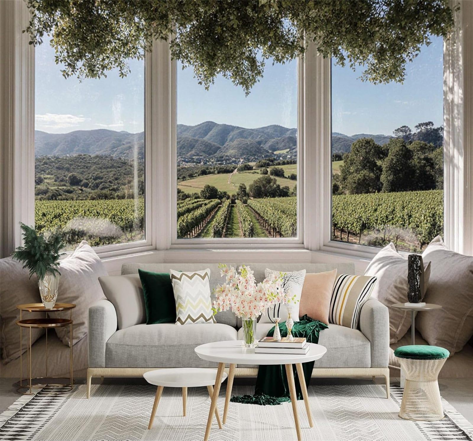 XLMING Balcony Cosy Vineyard View Rolling Hills Sun Drenched Fields 3D Wallpaper Premium Textured Silk Study Dining Living Room Bedroom Sofa TV Wall Easy Install-430cm×300cm