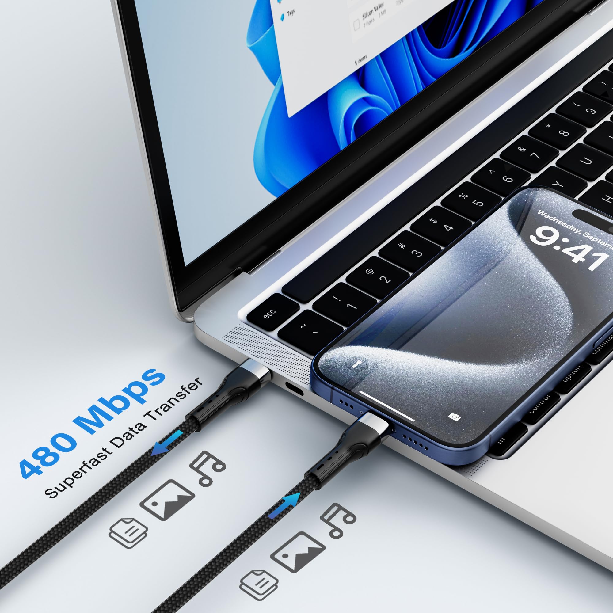 Cable USB C a USB C (4 pies, paquete de 50), paquete múltiple de nailon PD USB C, carga rápida de 3 A 60 W para iPhone 15/15 Pro/15 Plus/15 Pro Max, iPad Mini/Air/Pro, MacBook Pro, Galaxy S23, LG