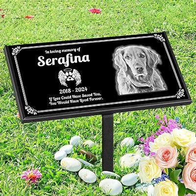 Personalized Pet Memorial Stones, Black Granite Memorial Garden Stone Engraved with Photo, Gifts for Someone Who Lost a Loved One, or Pet, Dog, Cat