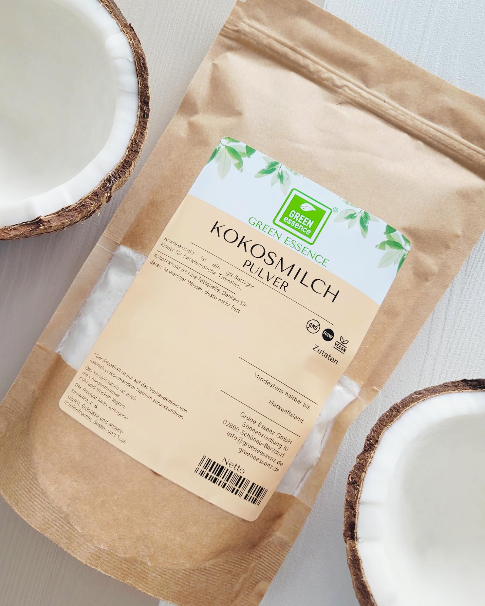 Kokosnussmilchpulver 1000 g (2*500g) von der Grünen Essenz - Kokos Milch Pulver getrocknet - Vegan - Proteinpulver - für pflanzliche und laktosefreie Getränke - vegane Milch ohne Zucker (1000 Gramm)