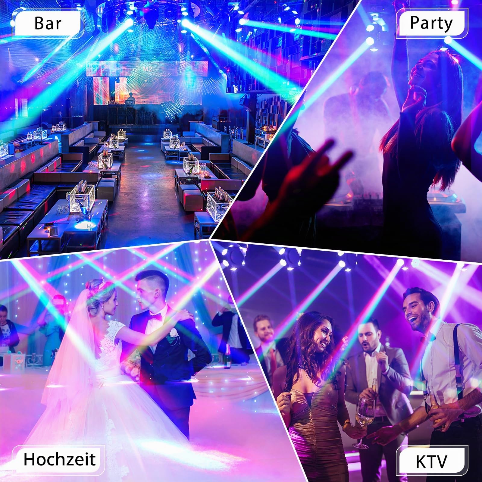 Moving Head Led 240W Discolicht Strobo-Effekt Partylicht 360°rotation continue Achse stufenlos drehbar Bühnenlicht für Familie Die Party Klub Hochzeit Geburtstag Nachtclub Bühnenbeleuchtung