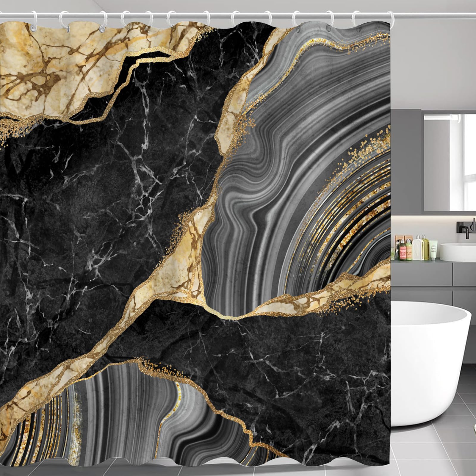SMchwbc Marble Shower Curtain 180 x 180 cm 180 x 200 cm Marble Black Gold Green Blue Pattern Modern Textile Abstract Shower Curtains Polyester Marble Shower Curtains (5,180 x 200 cm (W x H))