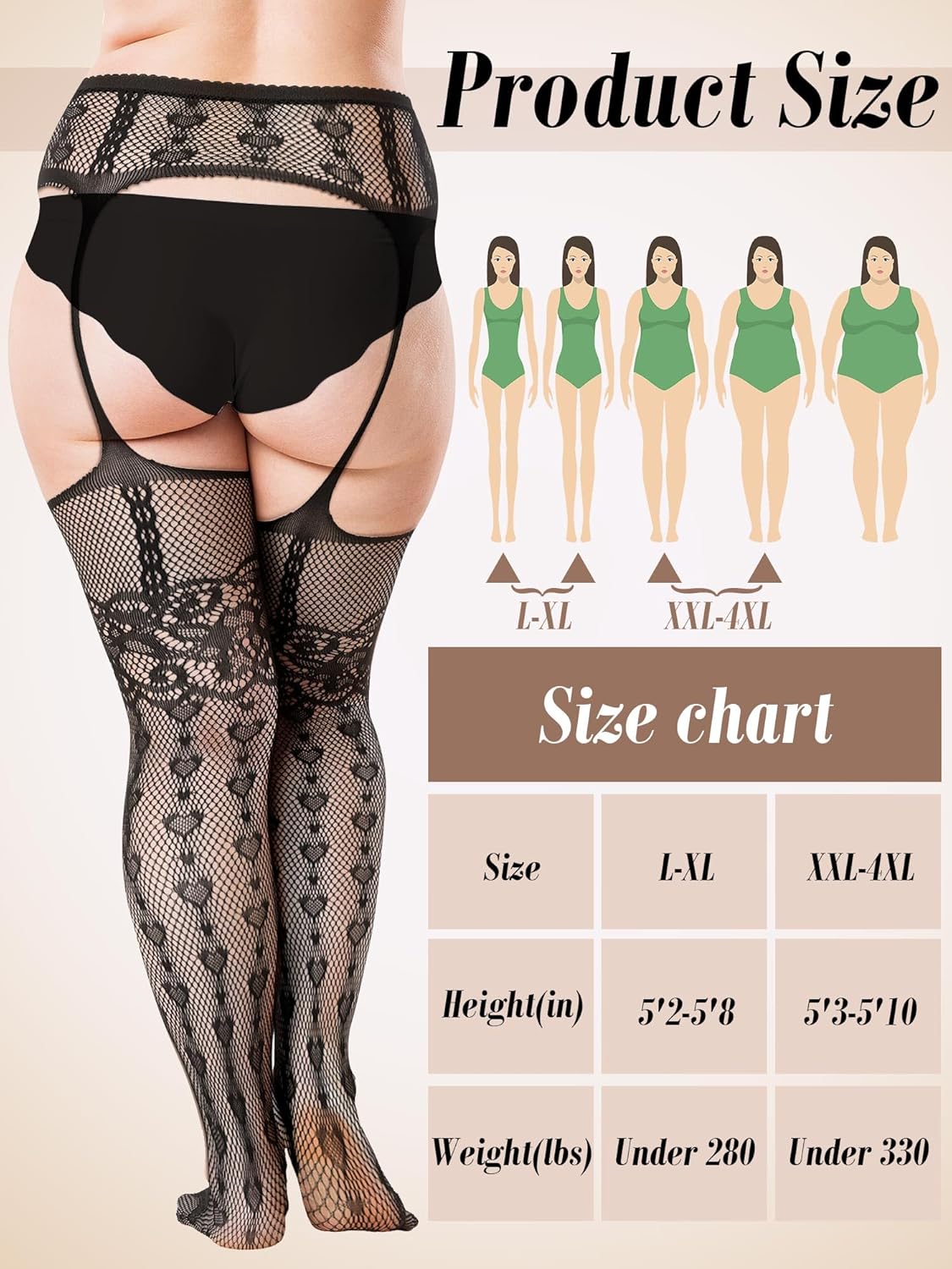 3 Pairs Plus Size Fishnet Thigh High Stockings Suspender Garter Belt Pantyhose Lace Tights for Women - Image 3