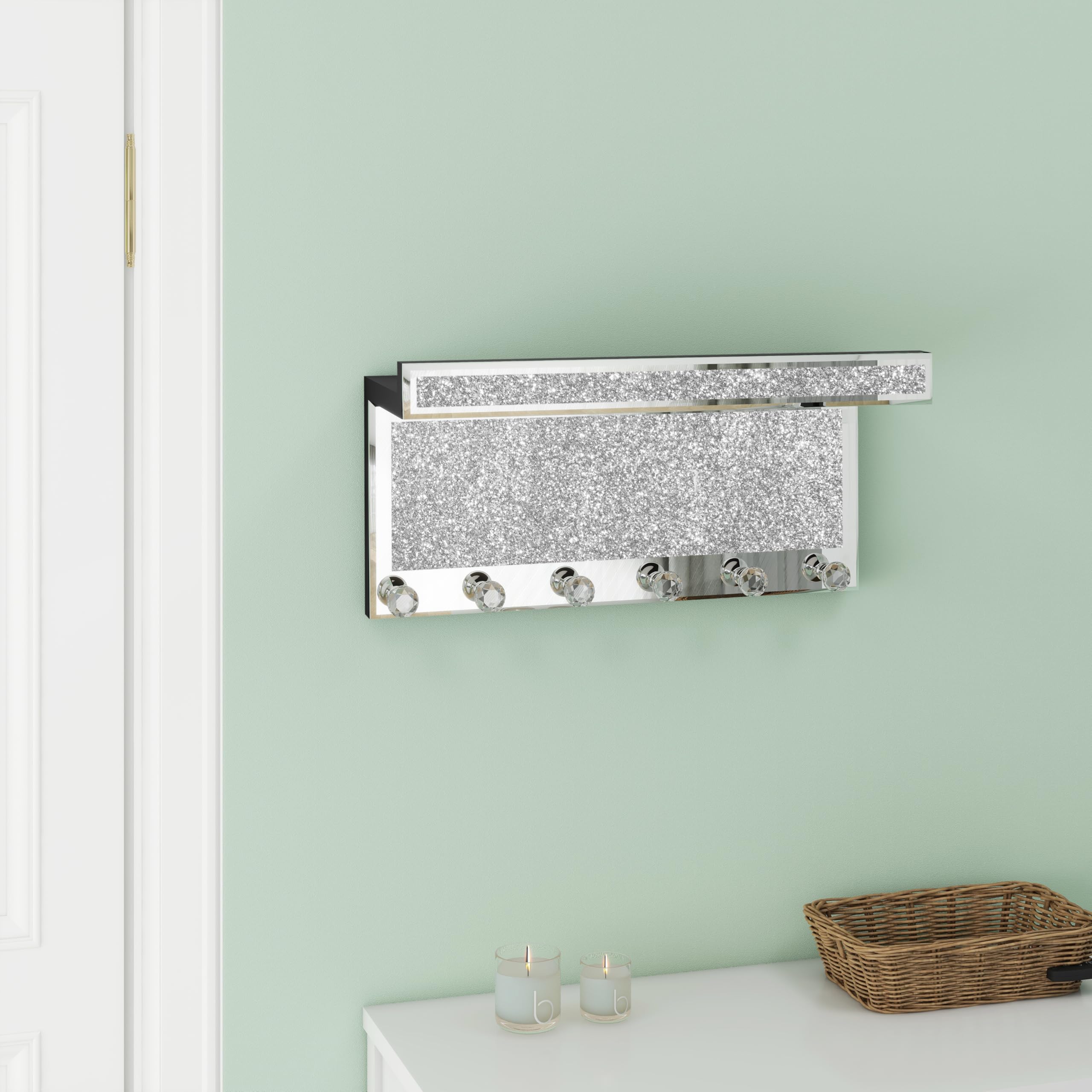 SHYFOY Portachiavi da parete a specchio, luccicante portachiavi decorativo e porta posta, scaffale da parete con 6 ganci in cristallo, per ingresso, porta d'ingresso, cucina, corridoio, garage