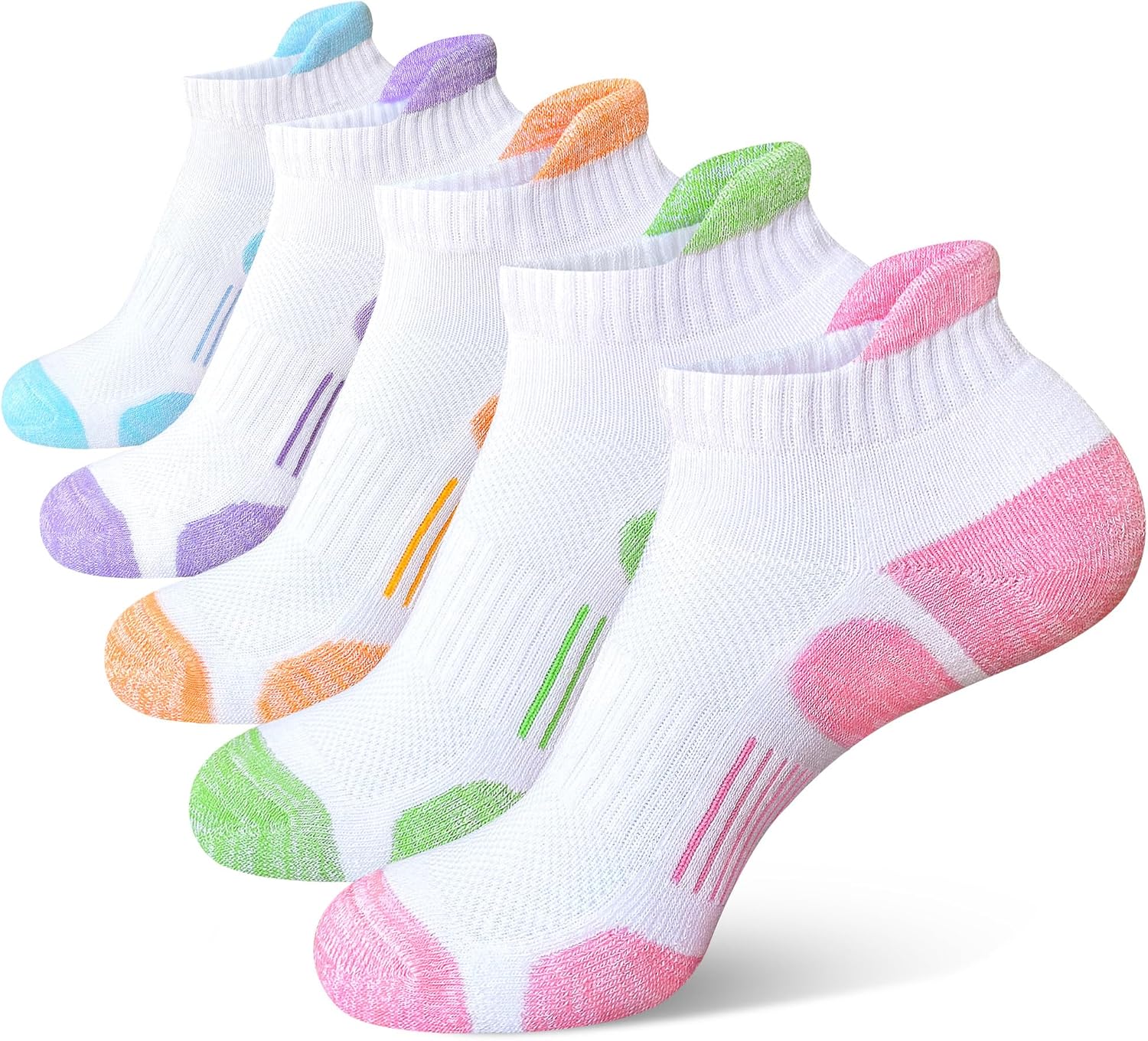 Heyoboy Womens Athletic Running Cotton Socks, Thick Cushioned Anti-blister Wicking Ankle Socks 5 Pairs