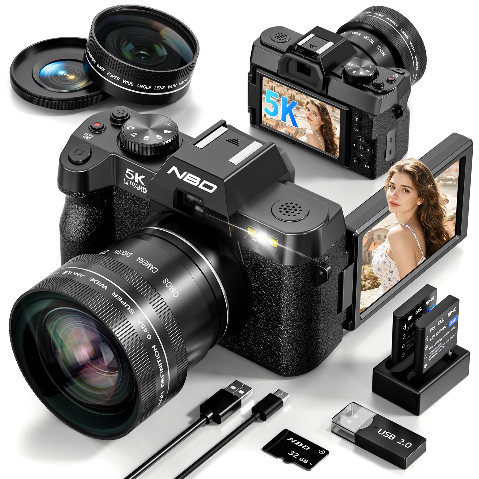 True 5K 64MP Digital Camera for Photography (Black) | Autofocus & Anti-Shake,16X Zoom,WiFi,Wide-Angle Macro Lens,32GB TF Card,Vlogging Camera for YouTube & Travel-picture-3