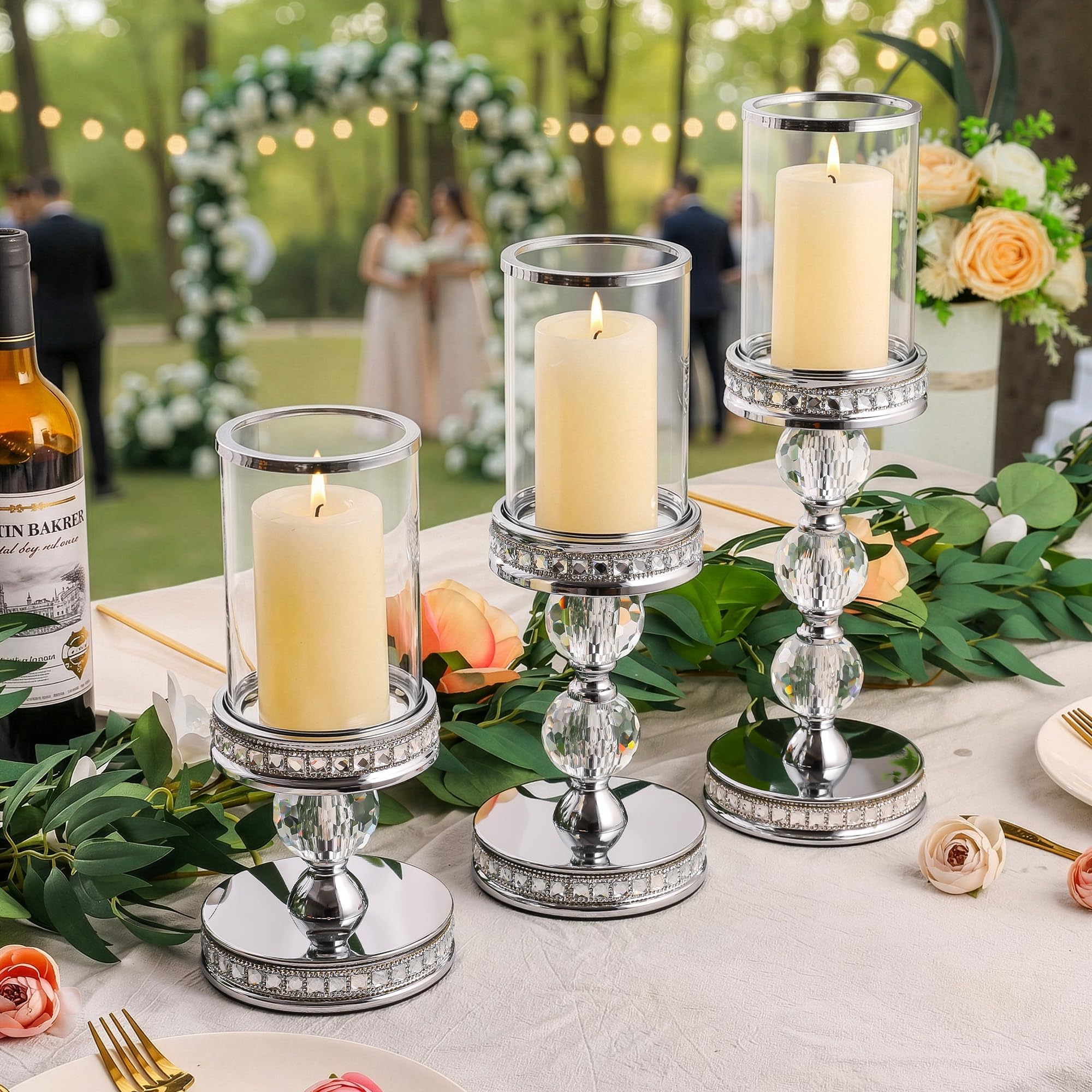 Hurricane Kerzenhalter, Stumpenkerzenhalter mit Glashülse mit Geschenk-Box, Kristall-Kerzenständer für Hauseinweihung, Hochzeit, Esszimmer-Dekoration, Tischdekoration (2, Silber, S)