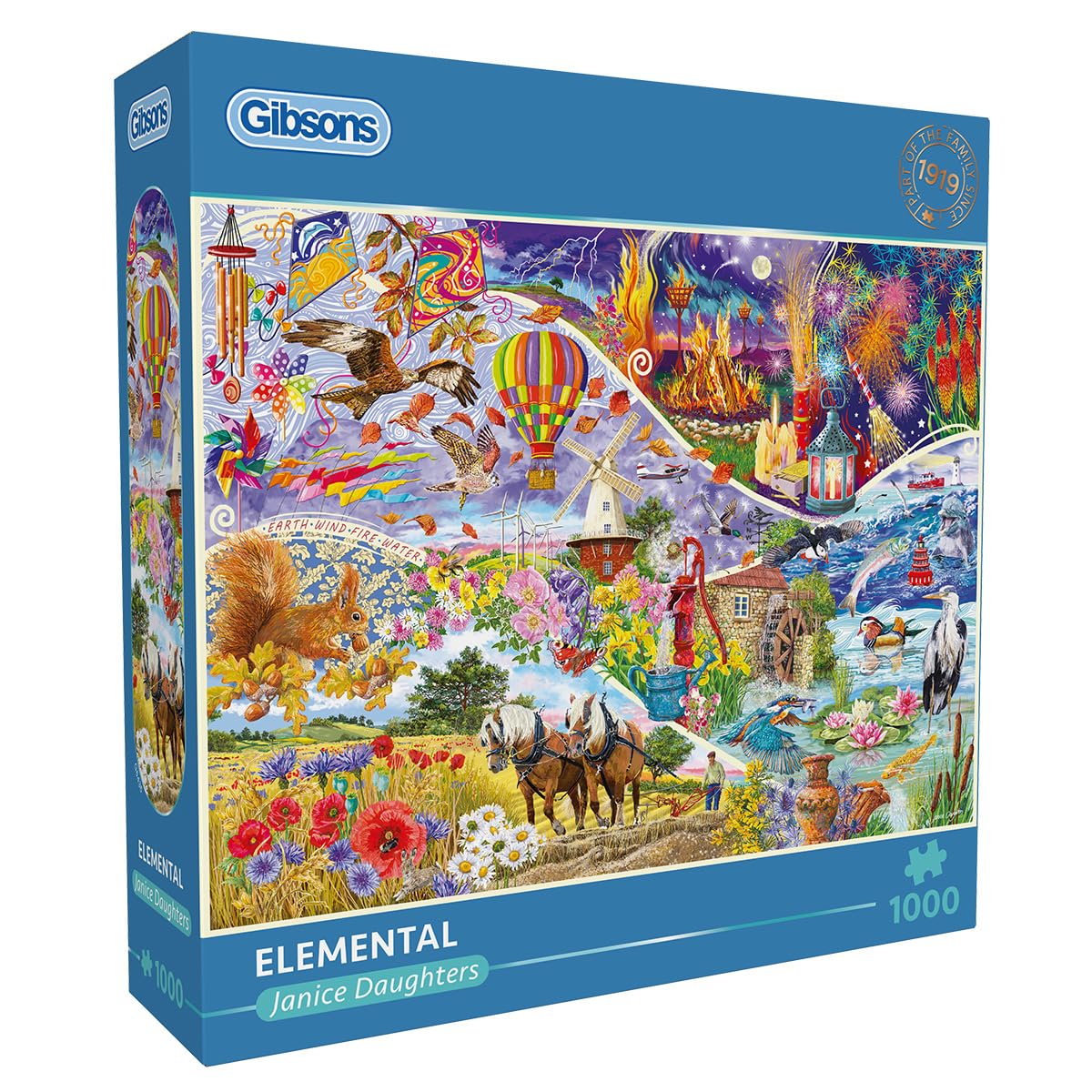 Gibsons Elemental 1000 Piece Jigsaw Puzzle for Adults & Teens Beautiful Colourful Power of the Elements Collage Artwork Sustainable Puzzle Premium Thick 100% Recycled Board Great Gift by Gibsons Games
