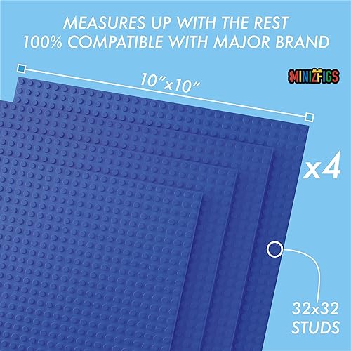Miniatura 4 de Minizfigs Classic - Placa de ladrillo de construcción de 2 lados de 32 x 32 pulgadas (10 x 10 pulgadas), paquete de 4 unidades para ladrillos de