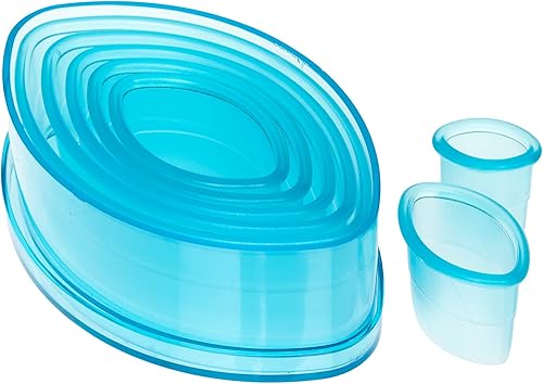 Ateco Plain Edge - Juego de cortadores de fútbol en tamaños graduados, duradero, plástico apto para alimentos, juego de 7 piezas, color azul