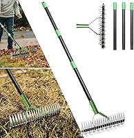 UIABOPZ Thatch Rake 13" Wide Dethatcher with 55" Adjustable Handle - Heavy Duty Steel for Lawn Dethatching, Soil Loosening & Yard Care