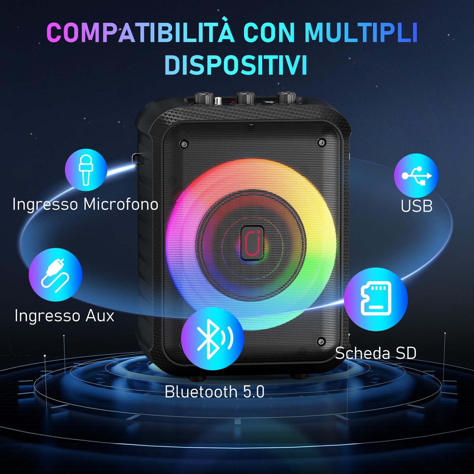 HWWR Canta tu Karaoke 2026, Sistema Karaoke con 2 Microfoni, 120W Cassa Bluetooth 5.3 Portatile con luci LED, Sistema PA, Ideale per Feste in Casa e Come Regalo per Adulti/Bambini