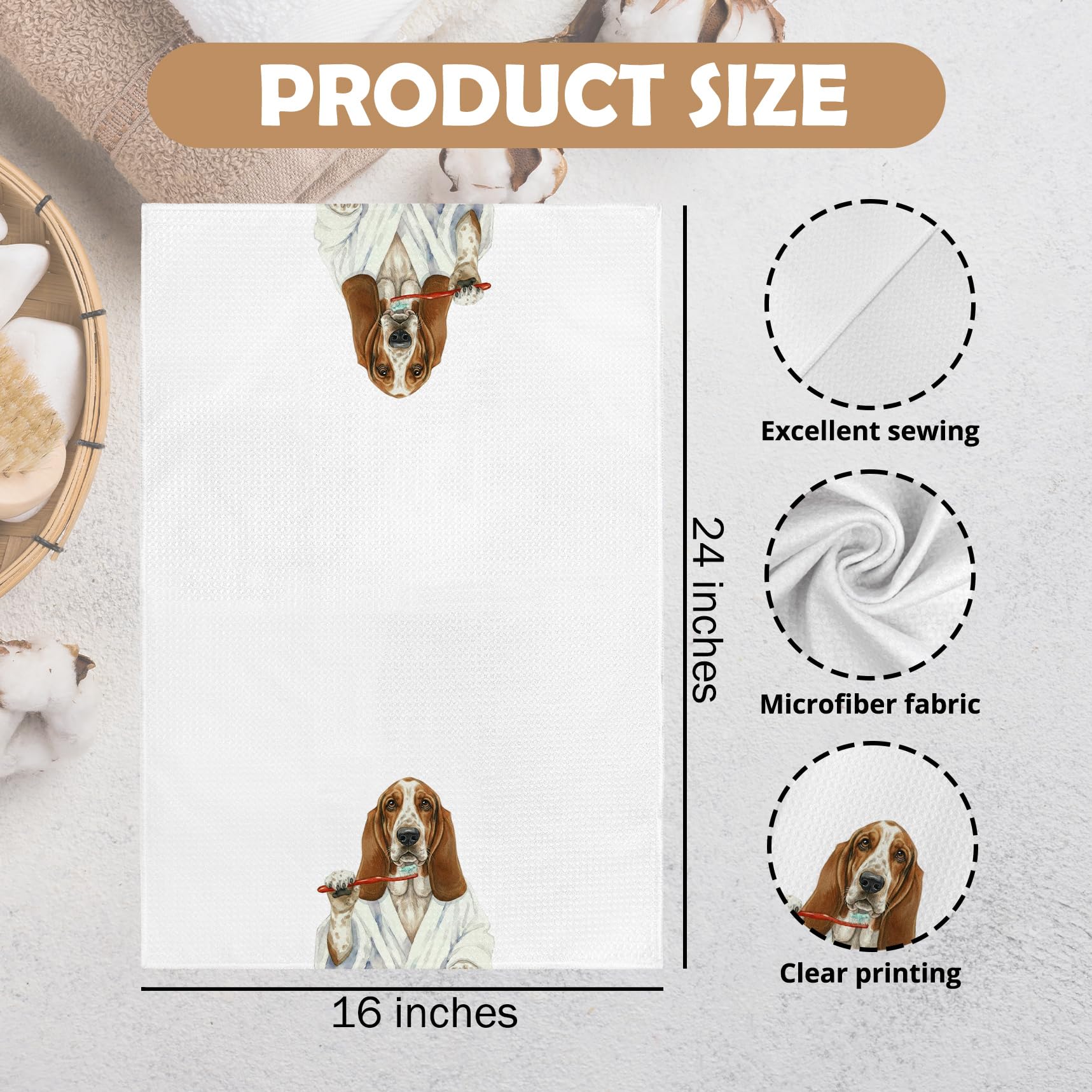 Funny Bassett Basset Hound Dog Bathroom Hand Towel, Bassett Basset Hound Dog Gifts Hand Towel for Bathroom Kitchen Washroom Decor, Funny Dogs Lover Gifts Dish Tea Towels, 16x24 Inch