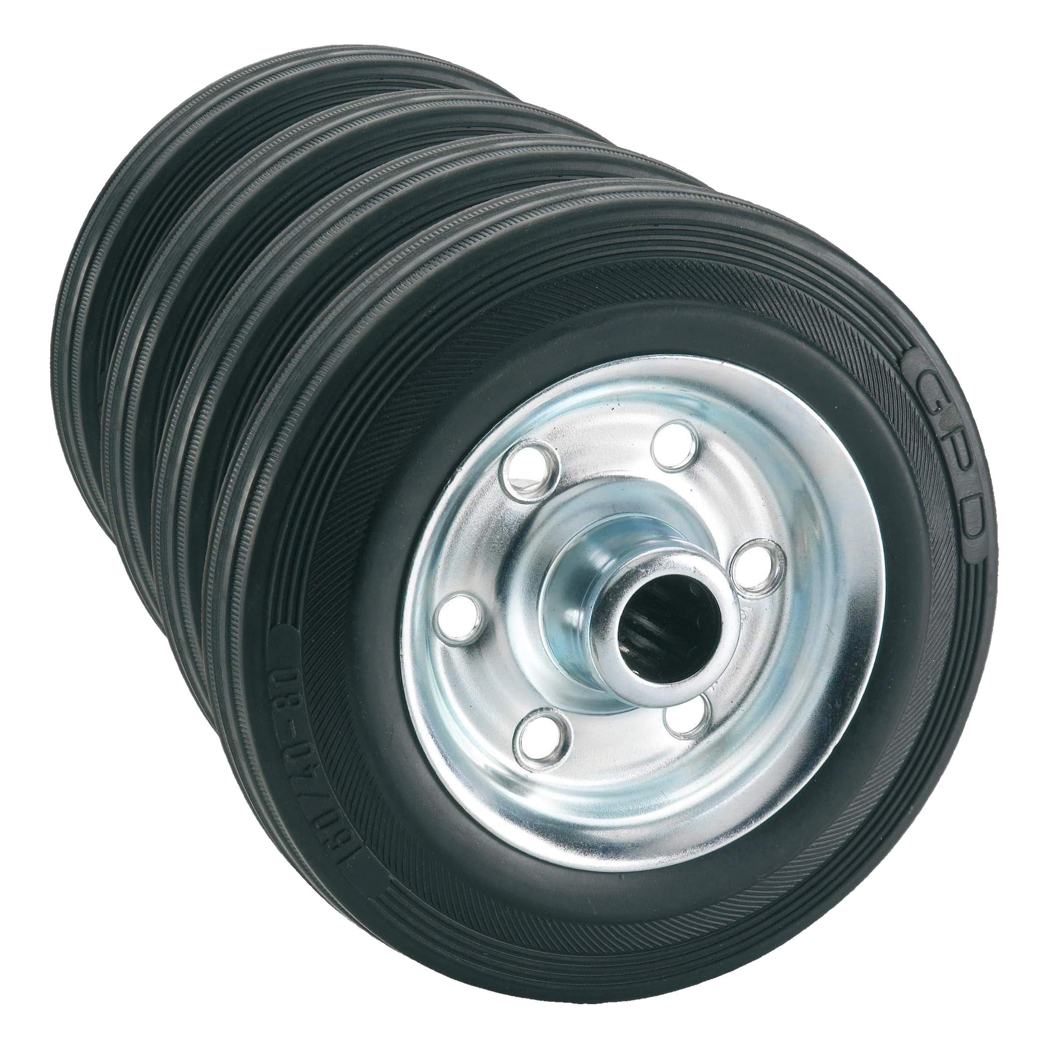 Dörner + Helmer 5400177 Ruota in Gomma Piena, Cerchione in Acciaio, Colore Nero, Misure 180 Mm (Confezione da 4)