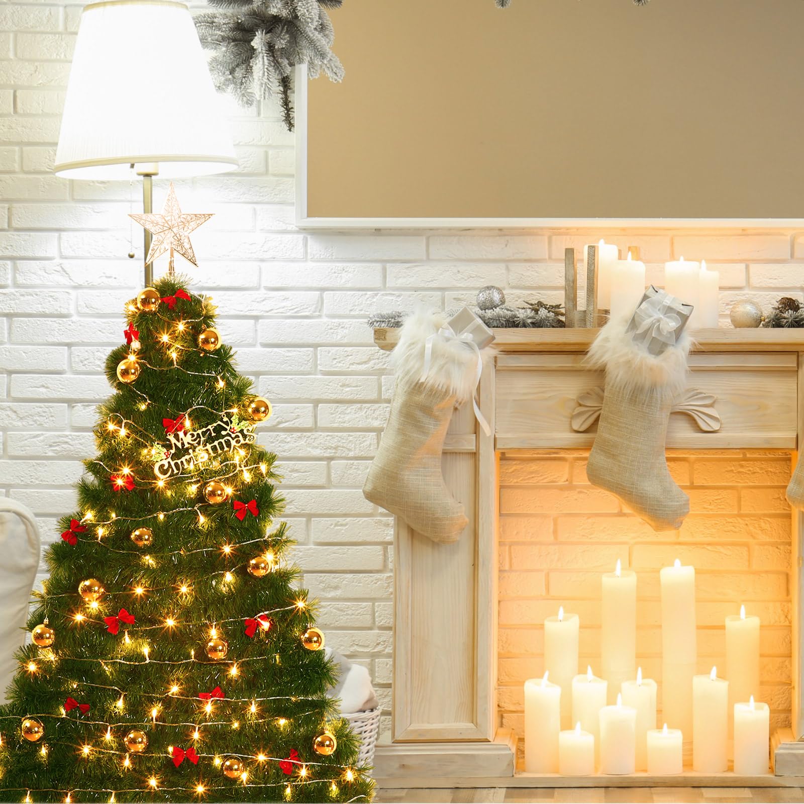 Hungdao Lot de 93 sapins de Noël lumineux pré-décorés avec décorations murales à suspendre - 22,9 m