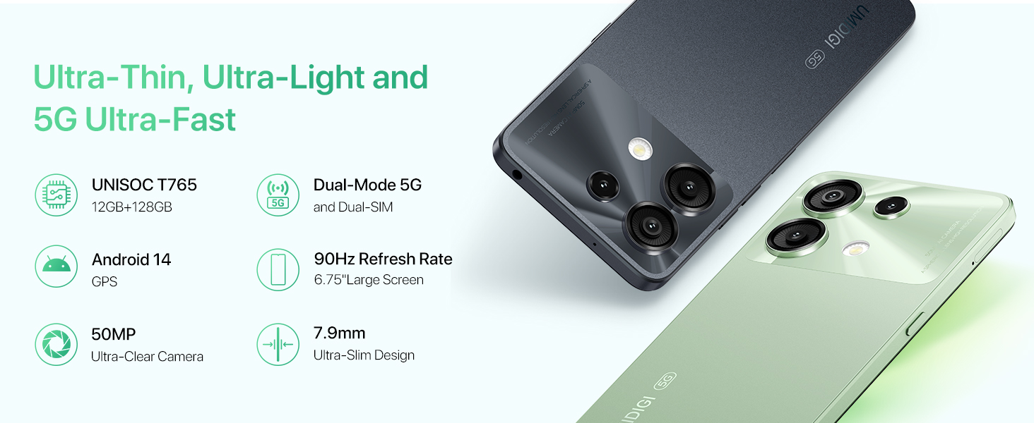 UMIDIGI G9 5G Mobile Phones, Android 14 Smartphone, 12(6+6) GB +