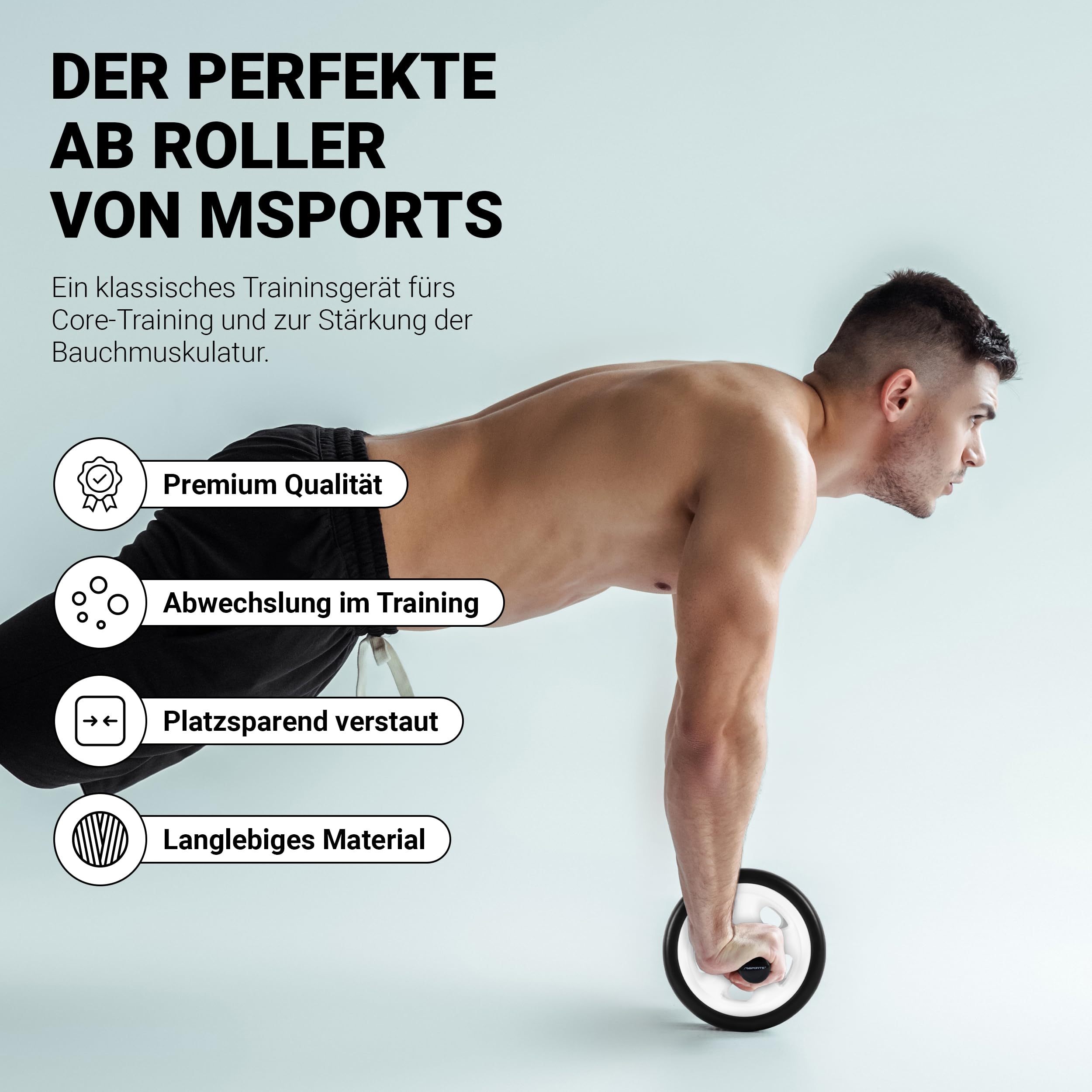 MSPORTS Bauchtrainer AB Roller Premium I Bauchtrainer mit Knieauflage I Bauchroller mit Komfortgriffen I Bauchmuskeltrainer I AB Wheel Muskeltrainer