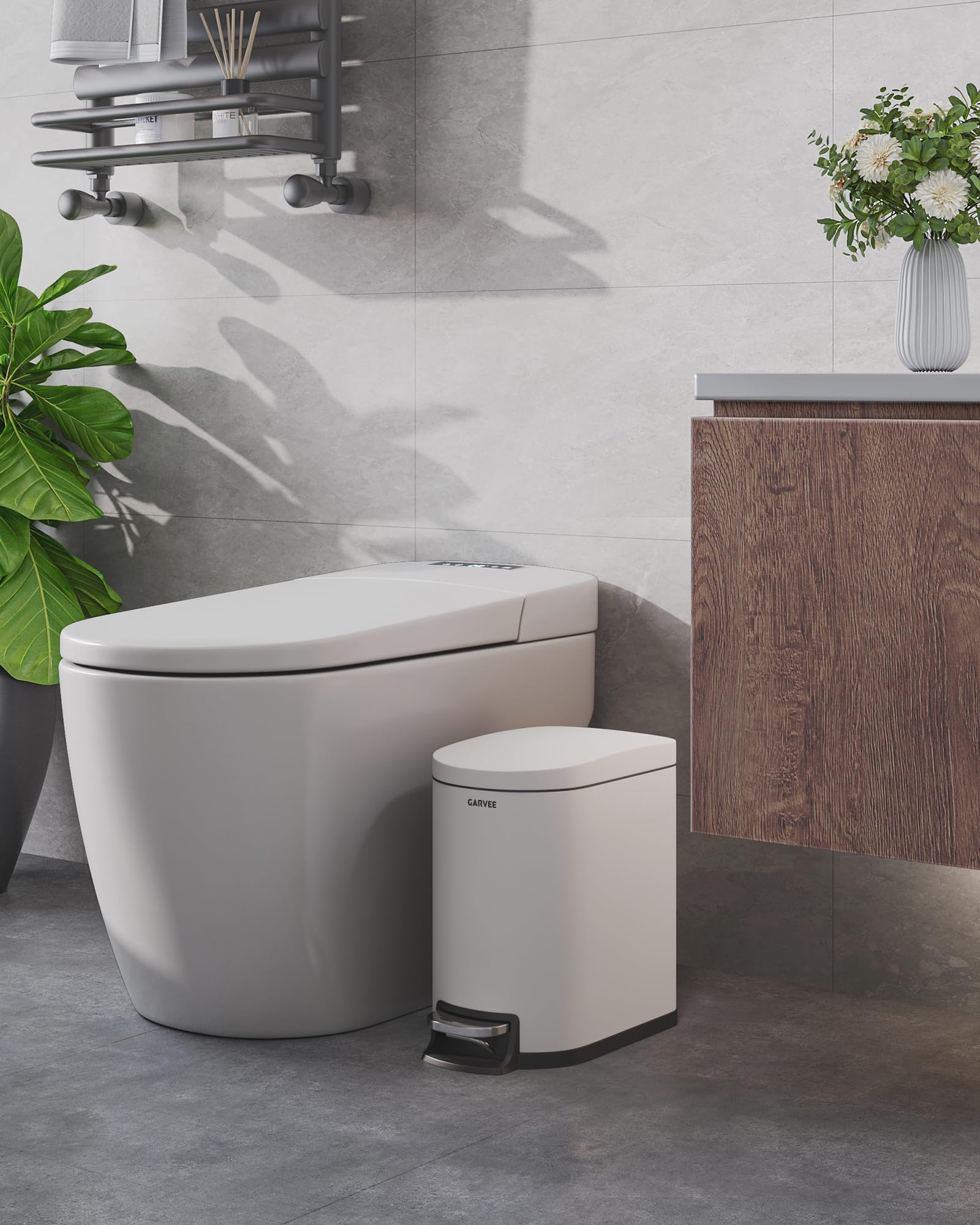 GarveeHome Pattumiera Pedale Acciaio Inox 6L Monocompartimento Con Coperchio Ermetico Antiodore, Bidone Rifiuti Robusto Per Cucina Ufficio Bagno (bianco, 6L)