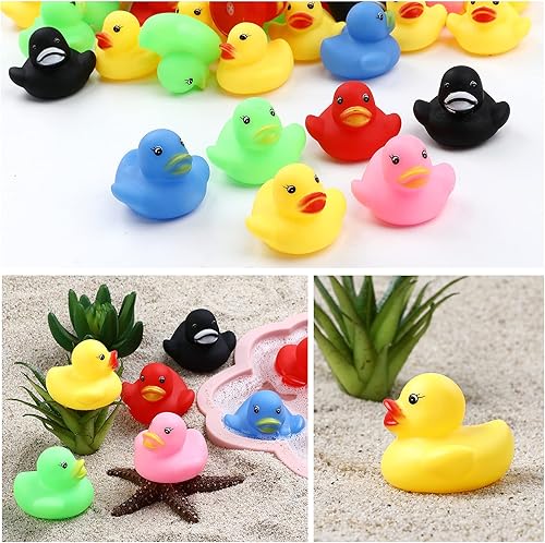 Miniatura 6 de Paquete de 50 mini patos flotantes de goma multicolor para bebé, ideal para patitos Jeep, ducha, fiesta de cumpleaños, regalo de carnaval (1.6 x 1.5