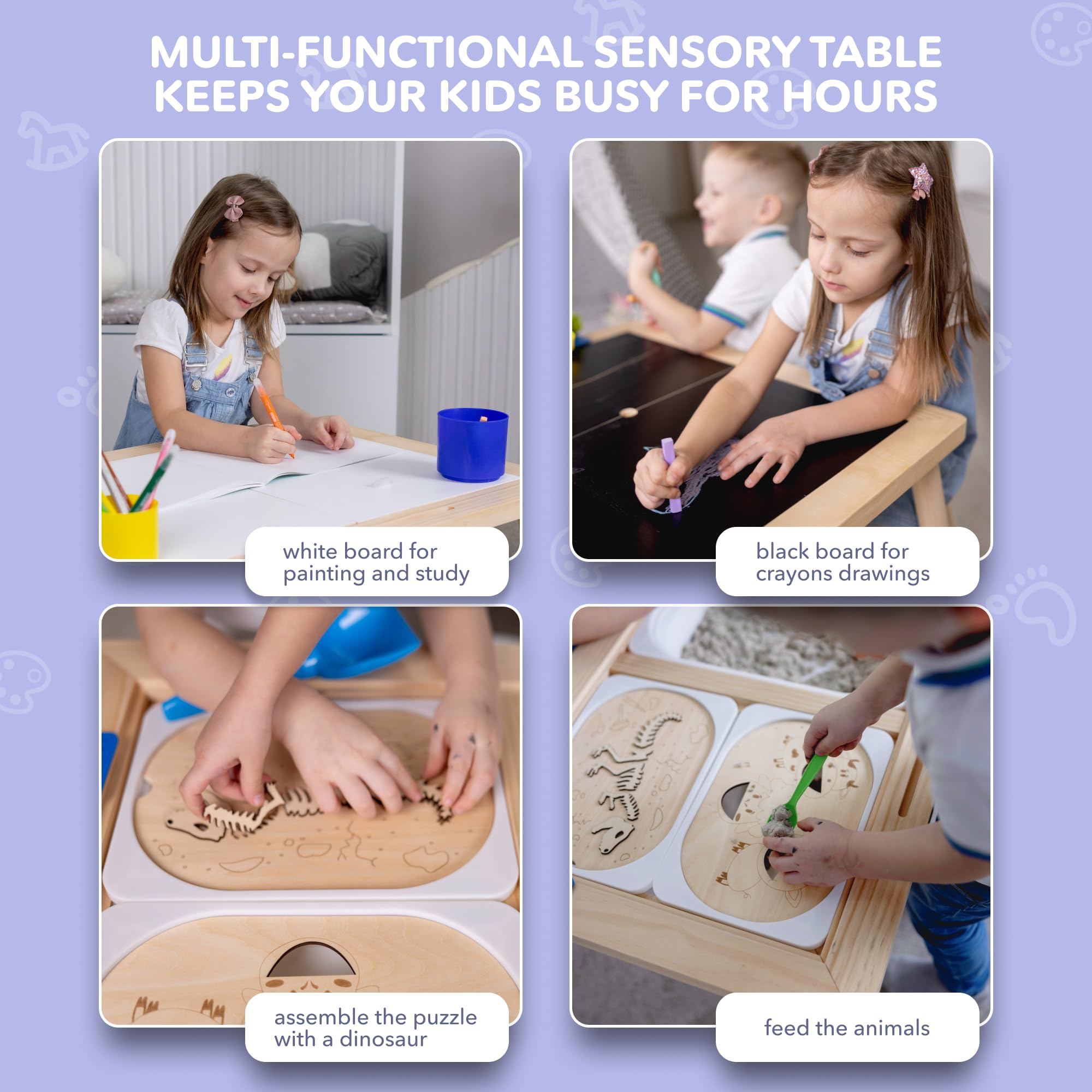 Cateam Tavolo sensoriale bambini e bambini piccoli - 3 contenitori pieghevoli - Inserti puzzle educativi in legno - Tavolo da gioco con sabbia con coperchi per studio e pranzo