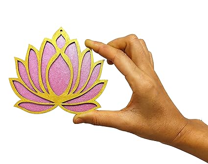 StepsToDo Set of 6 Golden and Rose Pink Lotus Wooden Cutouts for DIY Rangoli Kit