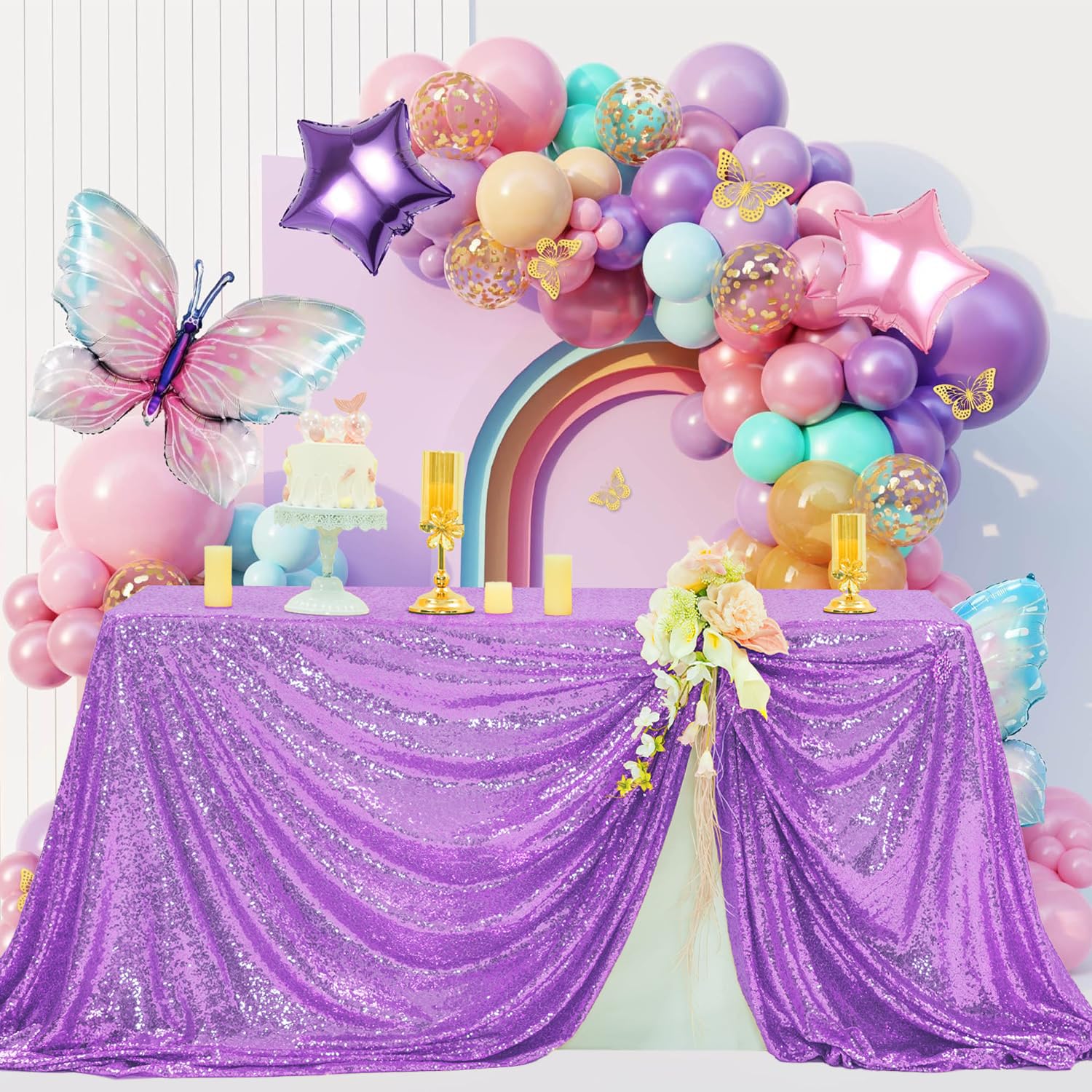 FYLEDAEE Light Purple Sequin Tablecloth Rectangular 50X80 inch Lavender Glitter Shiny Tablecloth for Christmas Wedding Baby Shower Birthday Party