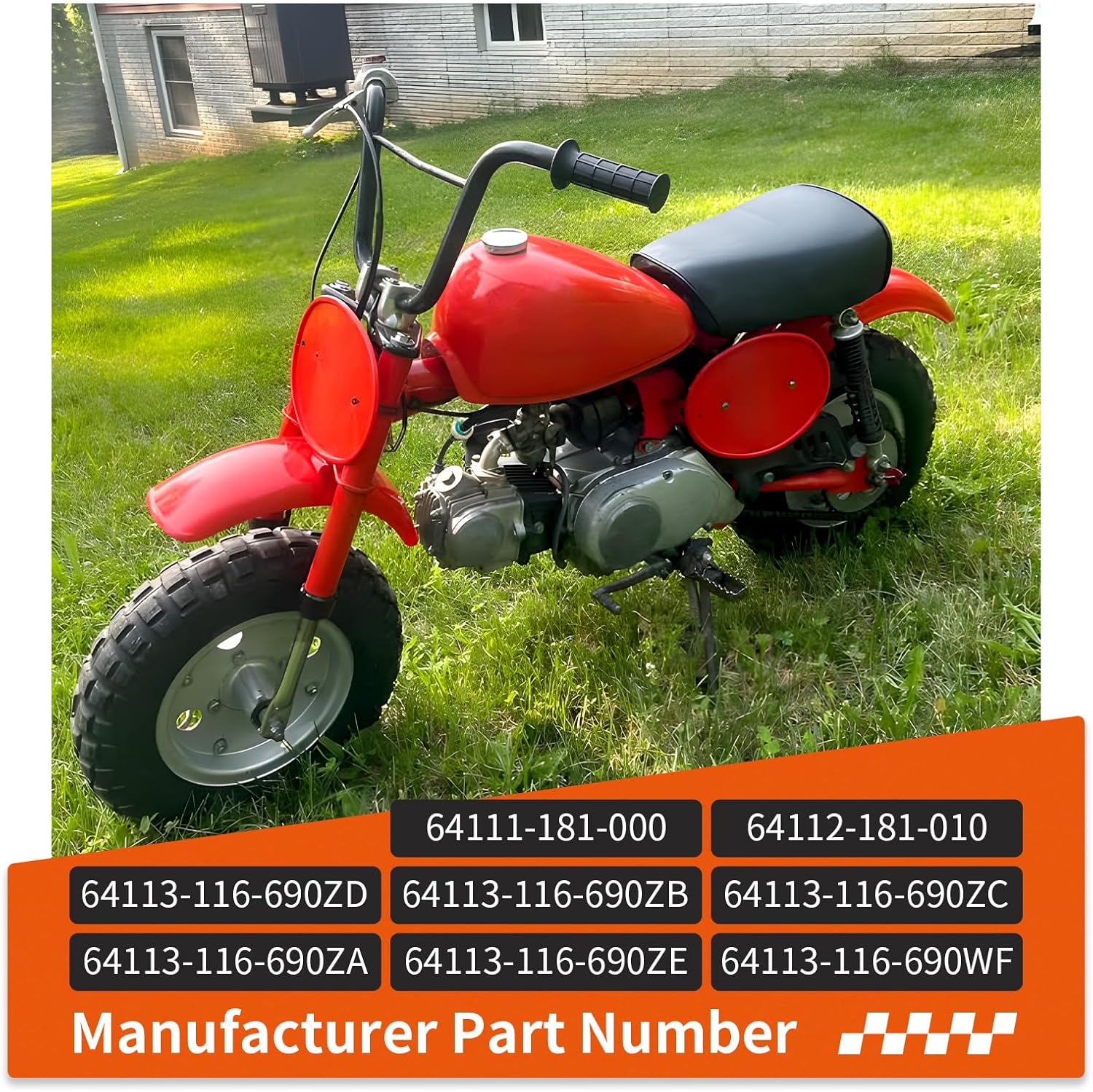 Red Front Number Plate with Clips & Bands for Honda Z50R 1979-1987