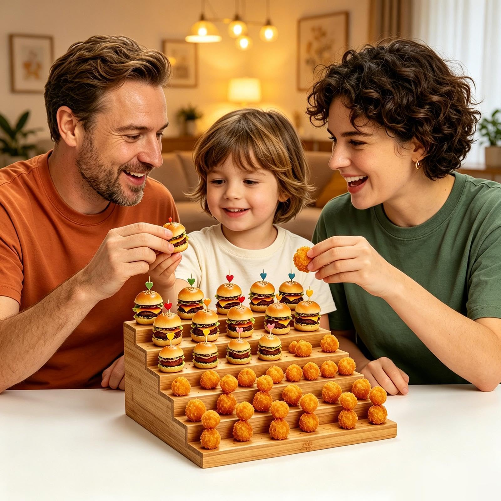 Espositore A 5 Livelli In Legno Per Spiedini Di Alimenti - Fori Per Spiedini Di Frutta, Porta Spiedinis In bambùs, Display Per Catering, Supporto Per Piatti, Profumi E Antipasti, Cocktail, Picnic