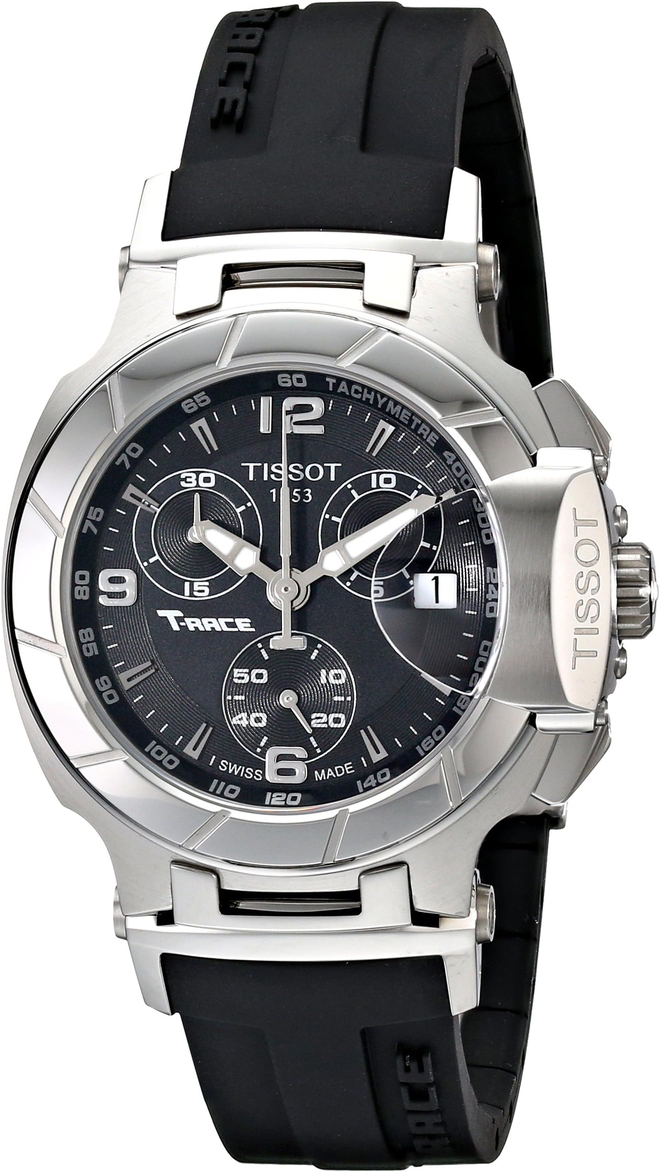 Tissot T-Race T048.217.17.057.00 Women's Quartz Watch with Rubber Chronograph Design, Schwarz/Schwarz, Strap