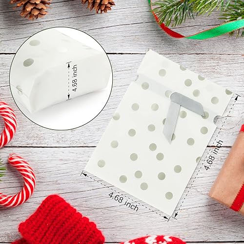 Miniatura 3 de iziusy 50 bolsas de regalo de plástico con cordón para galletas de caramelo, bolsas de regalo de lunares plateados para fiesta de cumpleaños,