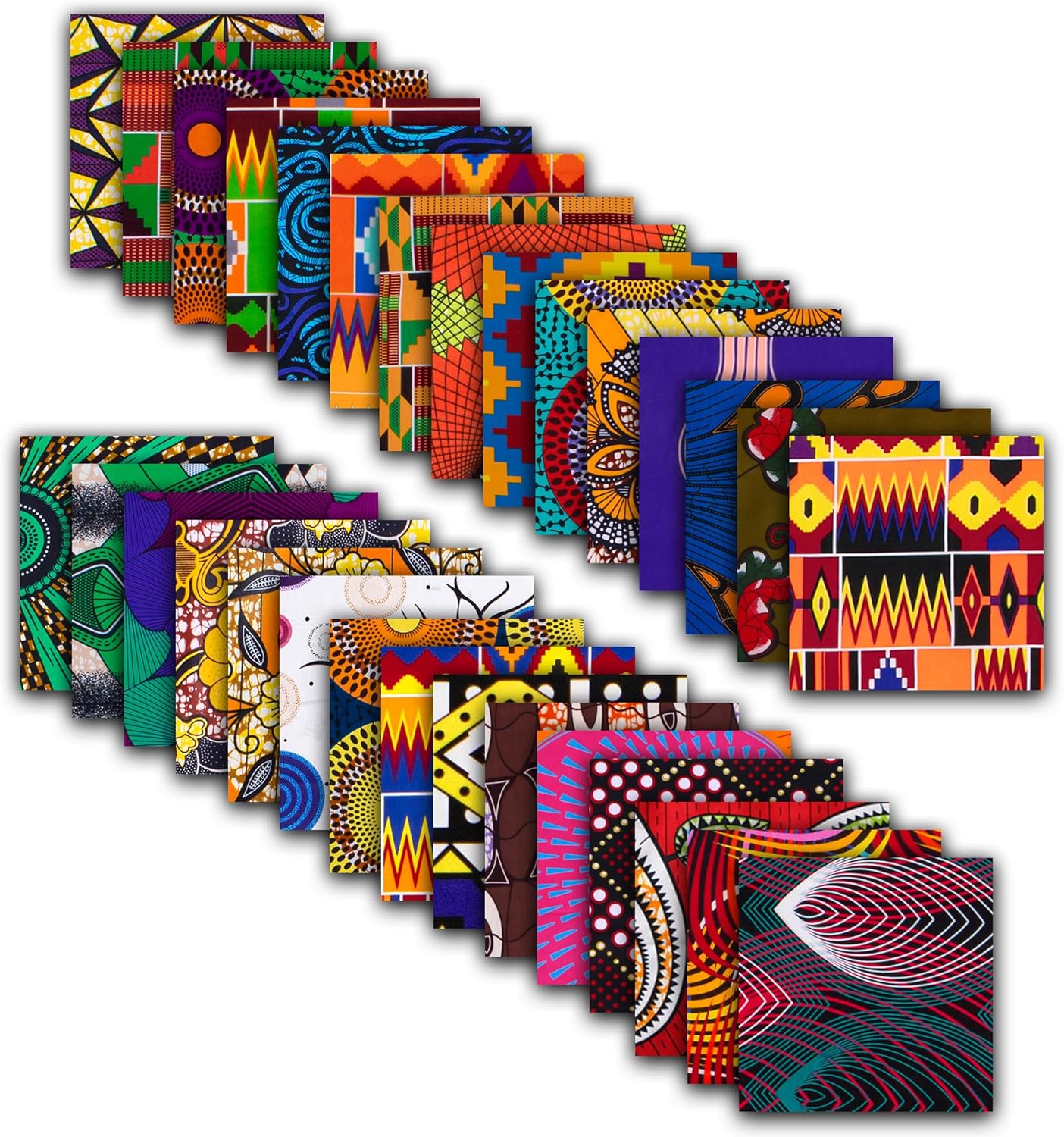 BintaRealWax 16 Pcs 100% Cotton African Fabric Squares Ankara Wax Print Patchwork Fabric for Sewing, Handmade, Craft Projects, and DIY (50 x 40 cm/19.5 x 15.7 inches)