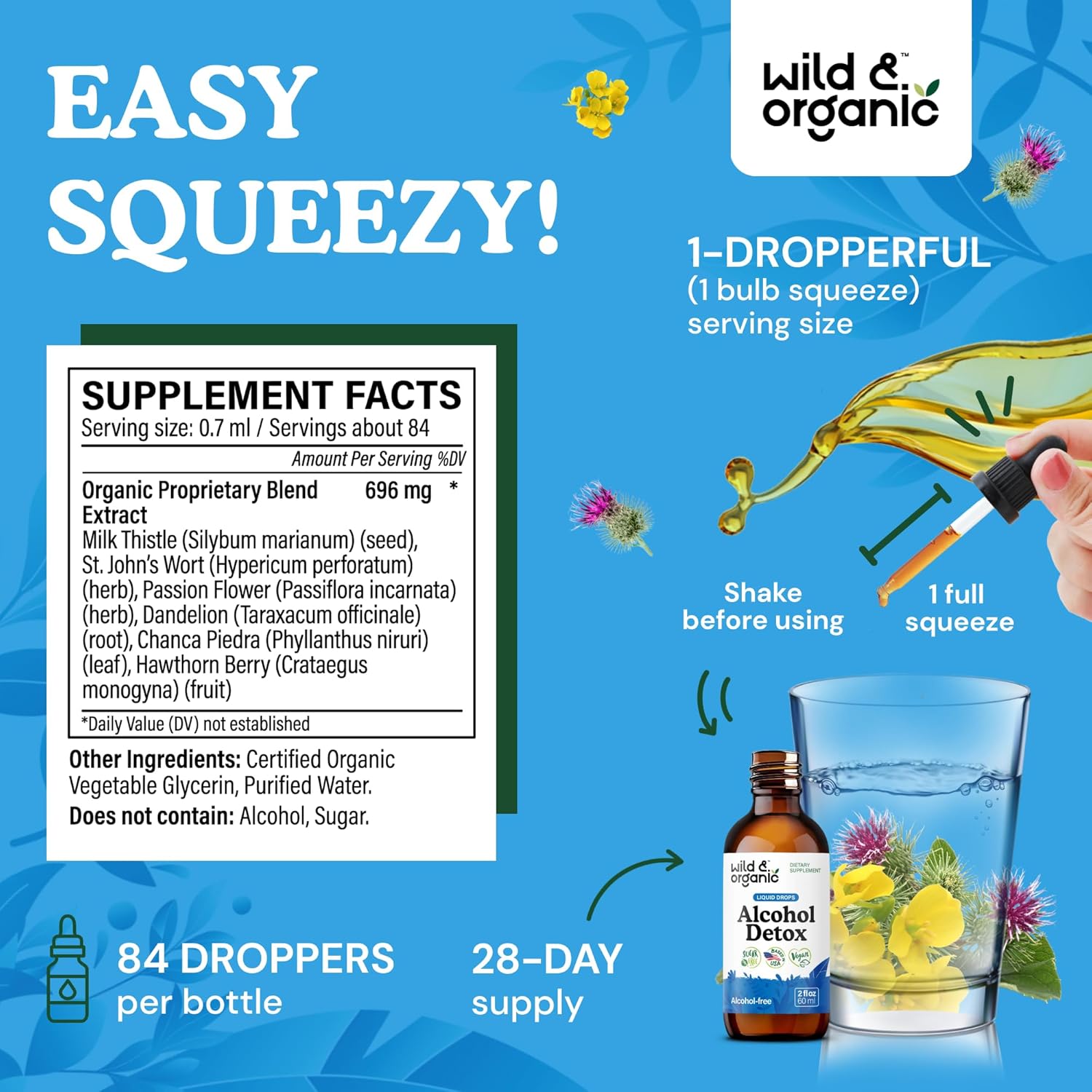 Wild & Organic Alcohol Detox Cleanse Drops - Liver & Kidney Cleanse with Milk Thistle, Chanca Piedra Stone Breaker - Anti Alcohol Complex for Liver Detox - Vegan, No Sugar & Additives - 2 fl oz - Image 3