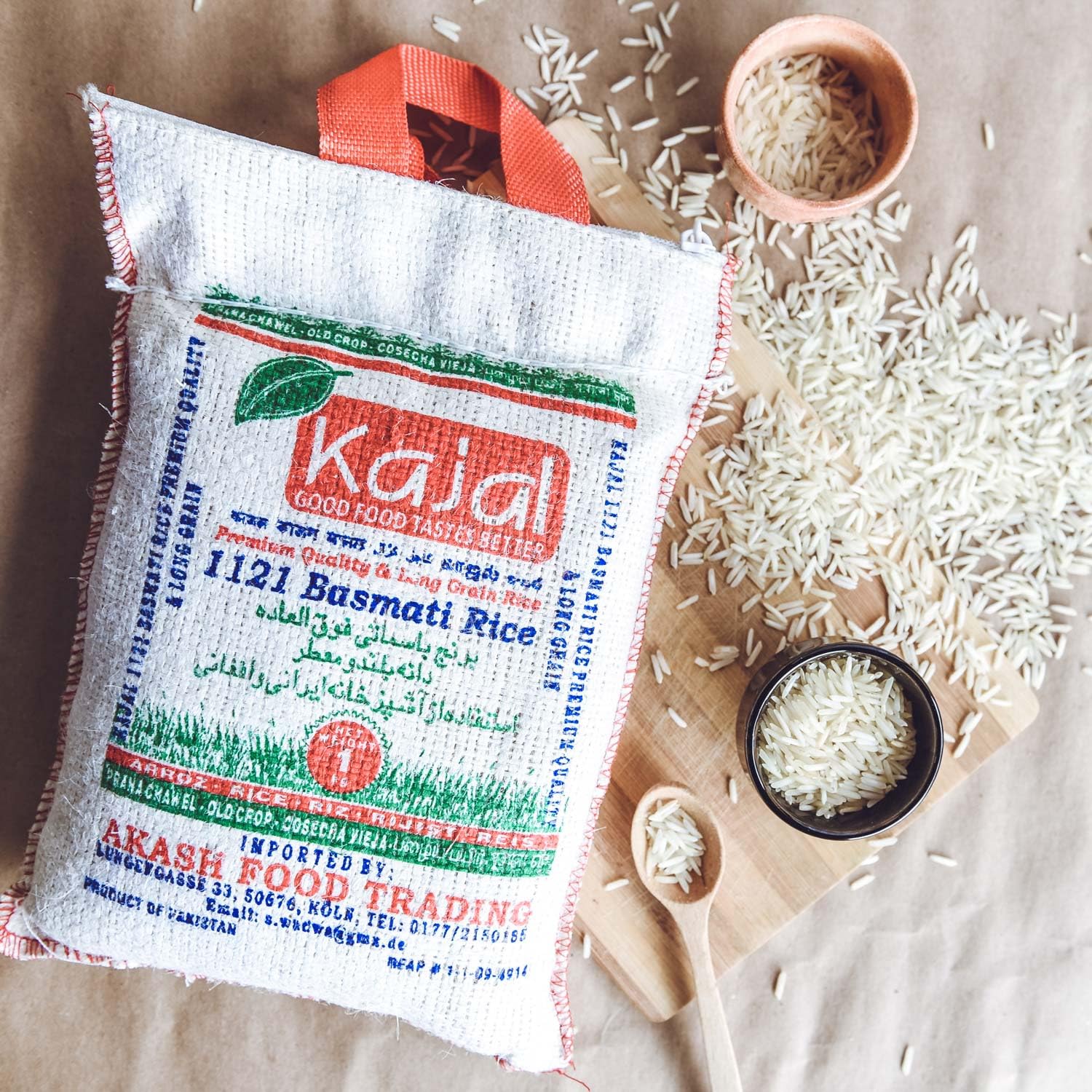 Riz Basmati Kajal Premium 1 x 5kg - Riz premium à grains longs, aromatique et moelleux, idéal pour les plats traditionnels, de haute qualité, sans gluten, végétalien, riche en nutriments