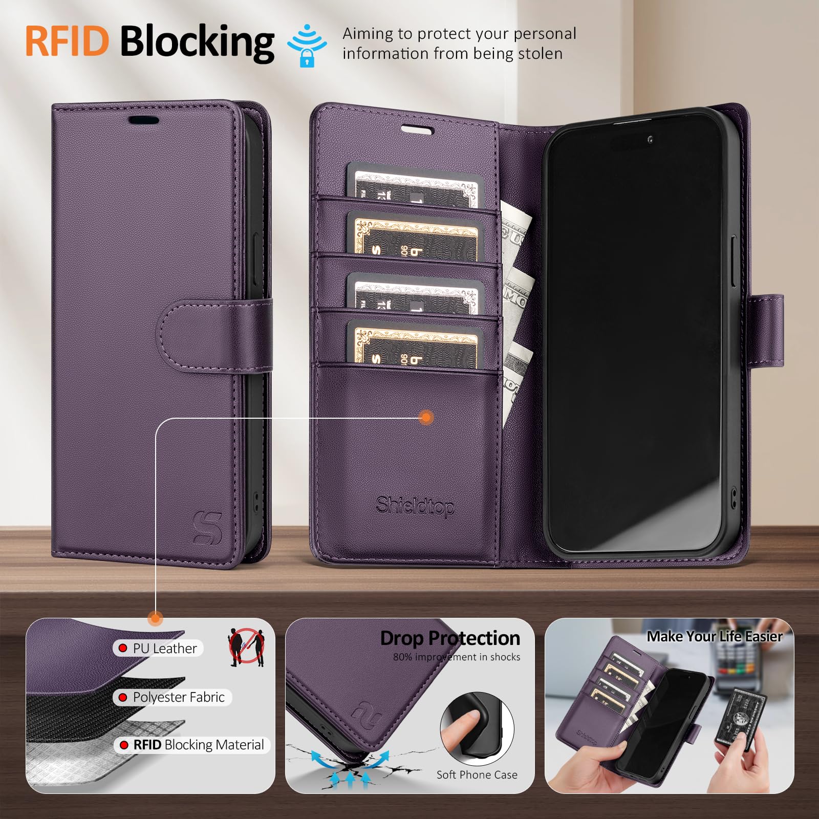 Shieldtop Capa carteira magnética 2 em 1 removível para iPhone SE4