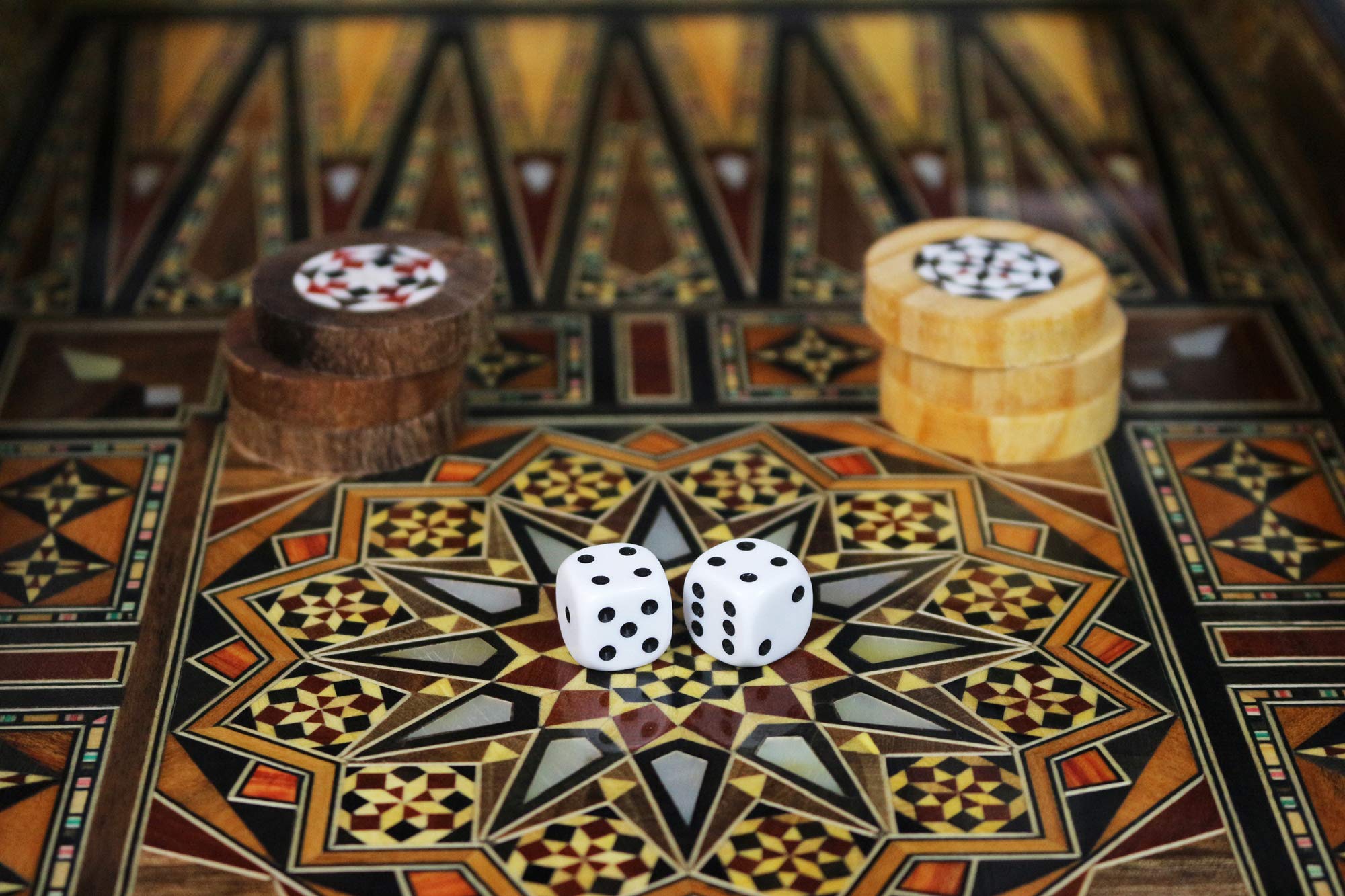 Elessar 50 x 50 cm Backgammon in Legno Tavla / Gioco di scacchi/DAMA, Tavla, Artigianato Originale intarsiato a mano, Tavola BK 50 con 30 pietre di Backgammon in legno