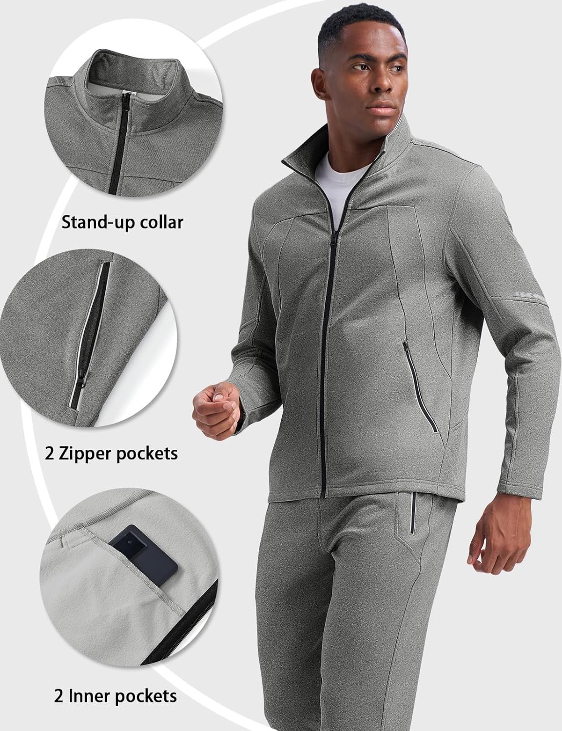 BGOWATU Men's Tracksuits 2 Piece Set Fleece Lined Sweatsuits for Men Winter Jogging Suit Track Suits Outfit Casual
