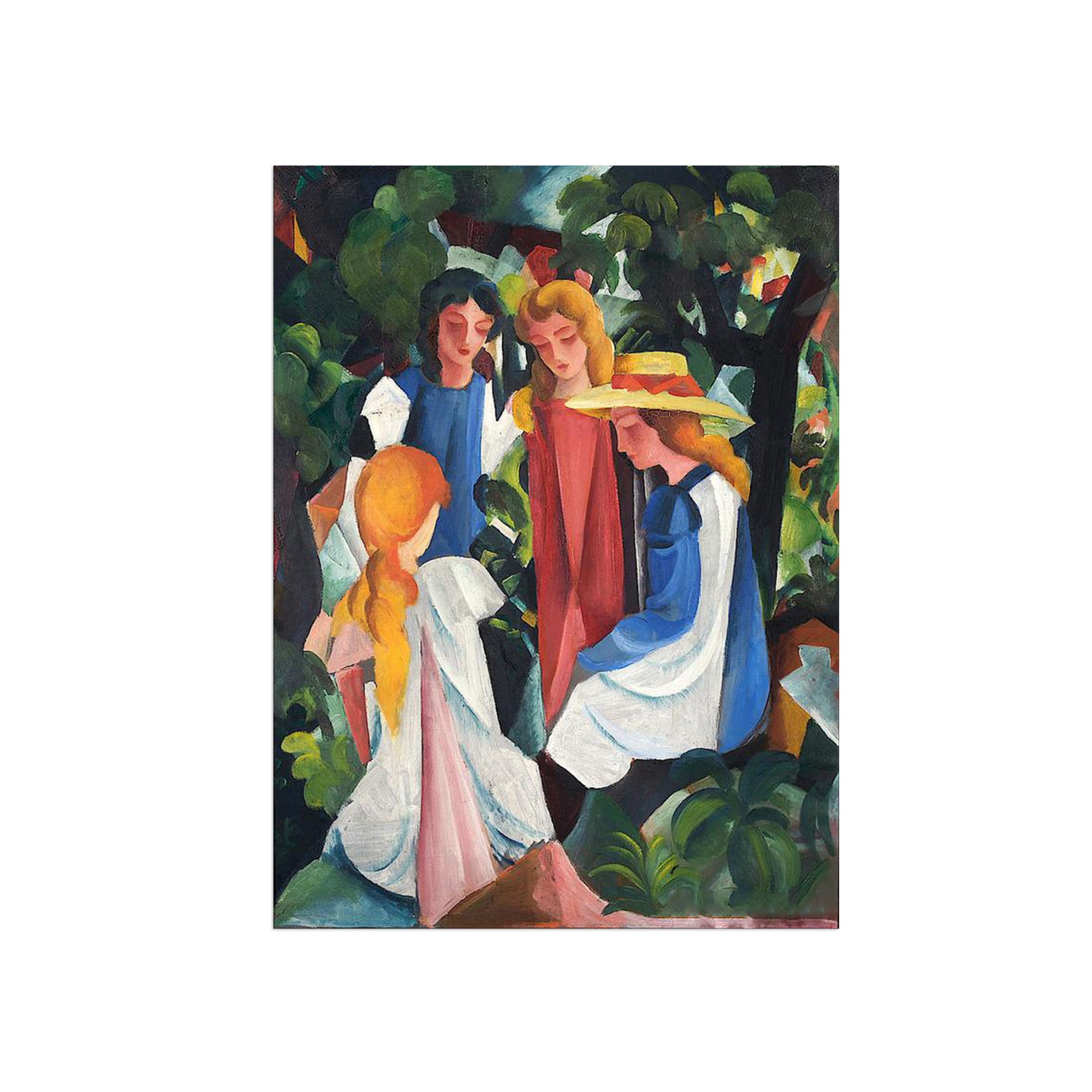 Sdyskkug Girls Unframed August Macke Famous Wall Art For Living Room. Four Canvas Artwork Picture. Prints Reproduction Modern Home Decor 80X60cm
