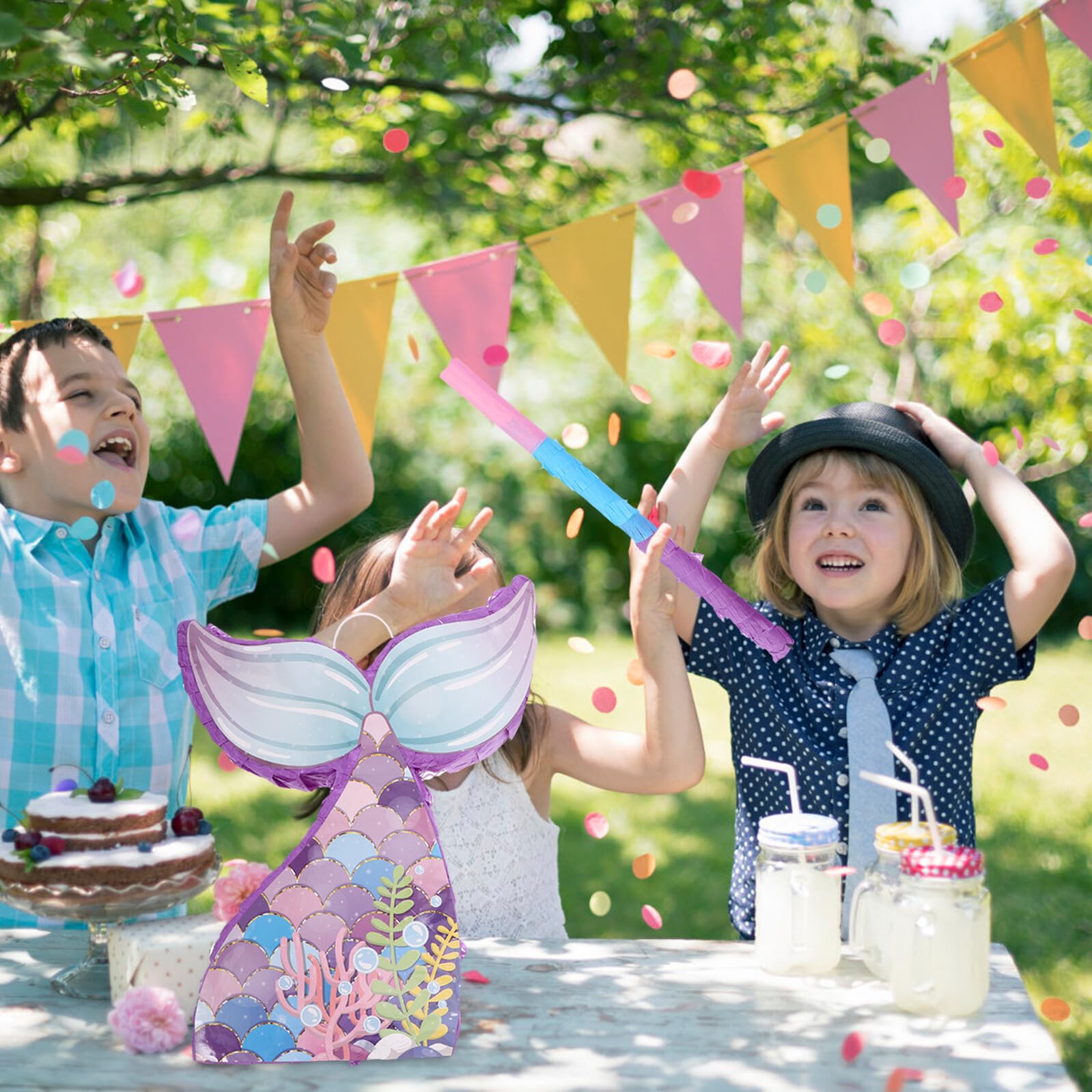 Gatuida Piñata Queue en Papier pour Fête D'anniversaire, Jeu de Fête Rempli de Bonbons, Accessoire Photo Coloré, 1 Set pour Célébrations Garçon