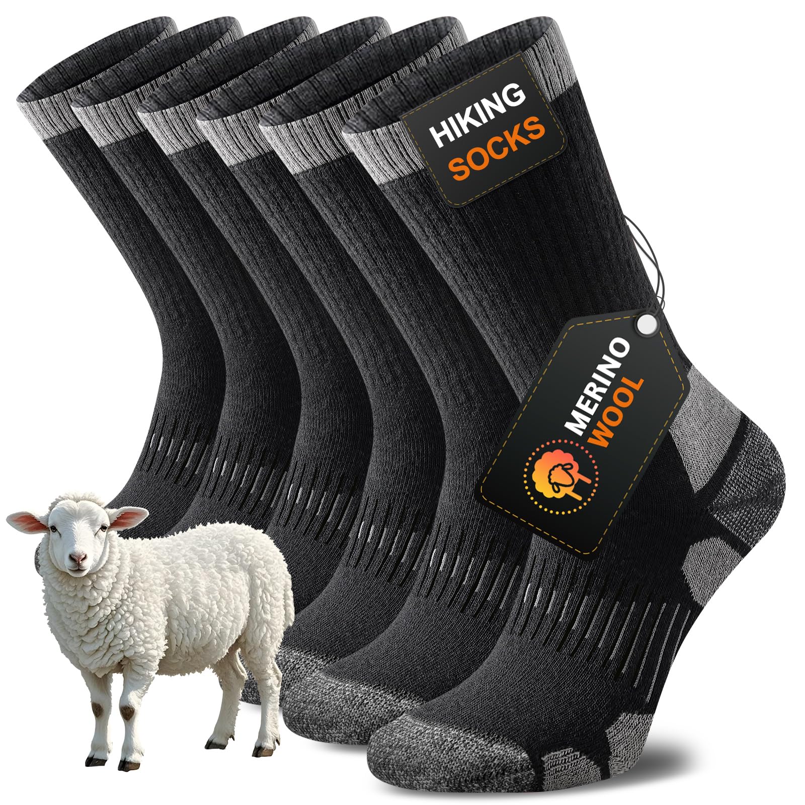 Niorasen Merino Wool Hiking Socks for Men & Women, Thick Cushioned Walking Socks, Seamless & Breathable Anti-Blister Crew Socks for Sports, Running, Outdoor, Work, Cycling, Trekking,3 Pairs Unisex — view 9
