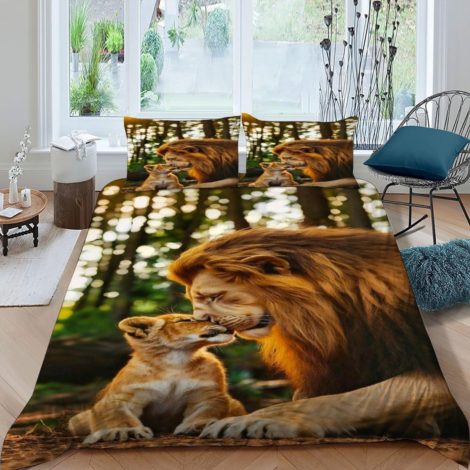 Housse de couette lionceau microfibre anti-plis lit 2 personnes