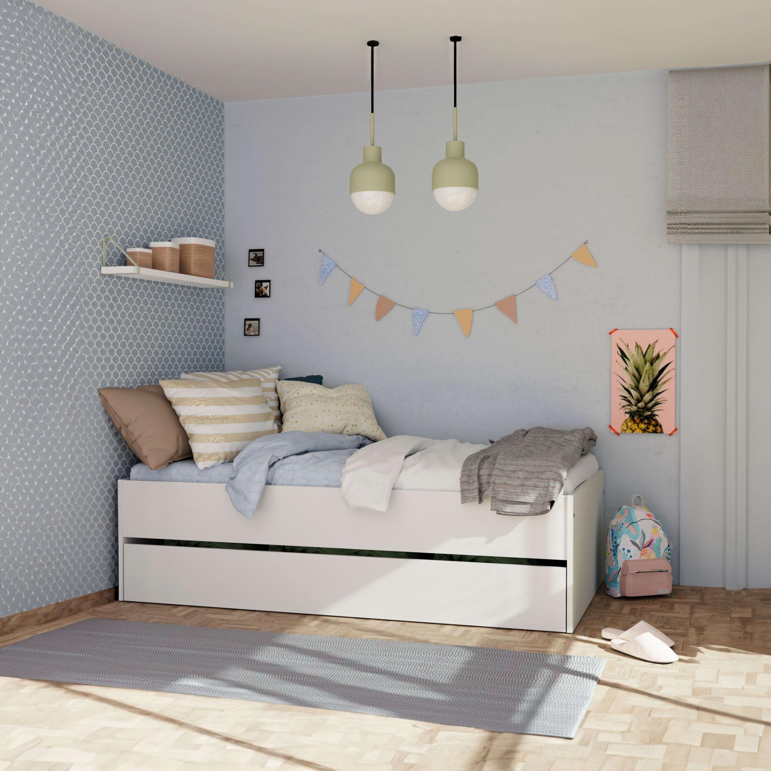 Miroytengo Cama Nido 105x190 cm, Cama Nido Grande, Cama Doble Juvenil Doble Terai Blanco Mate