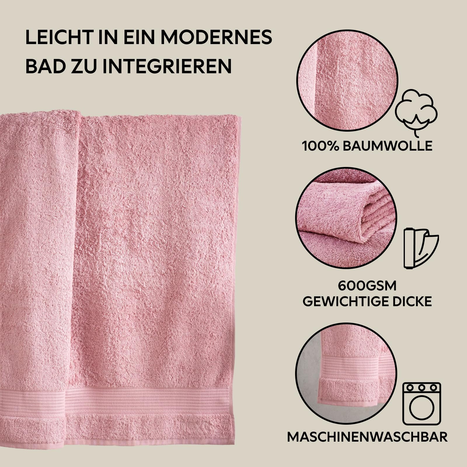 NEXT Home Asciugamani in cotone egiziano - 100% cotone, (dimensioni) Rosa Dusky
