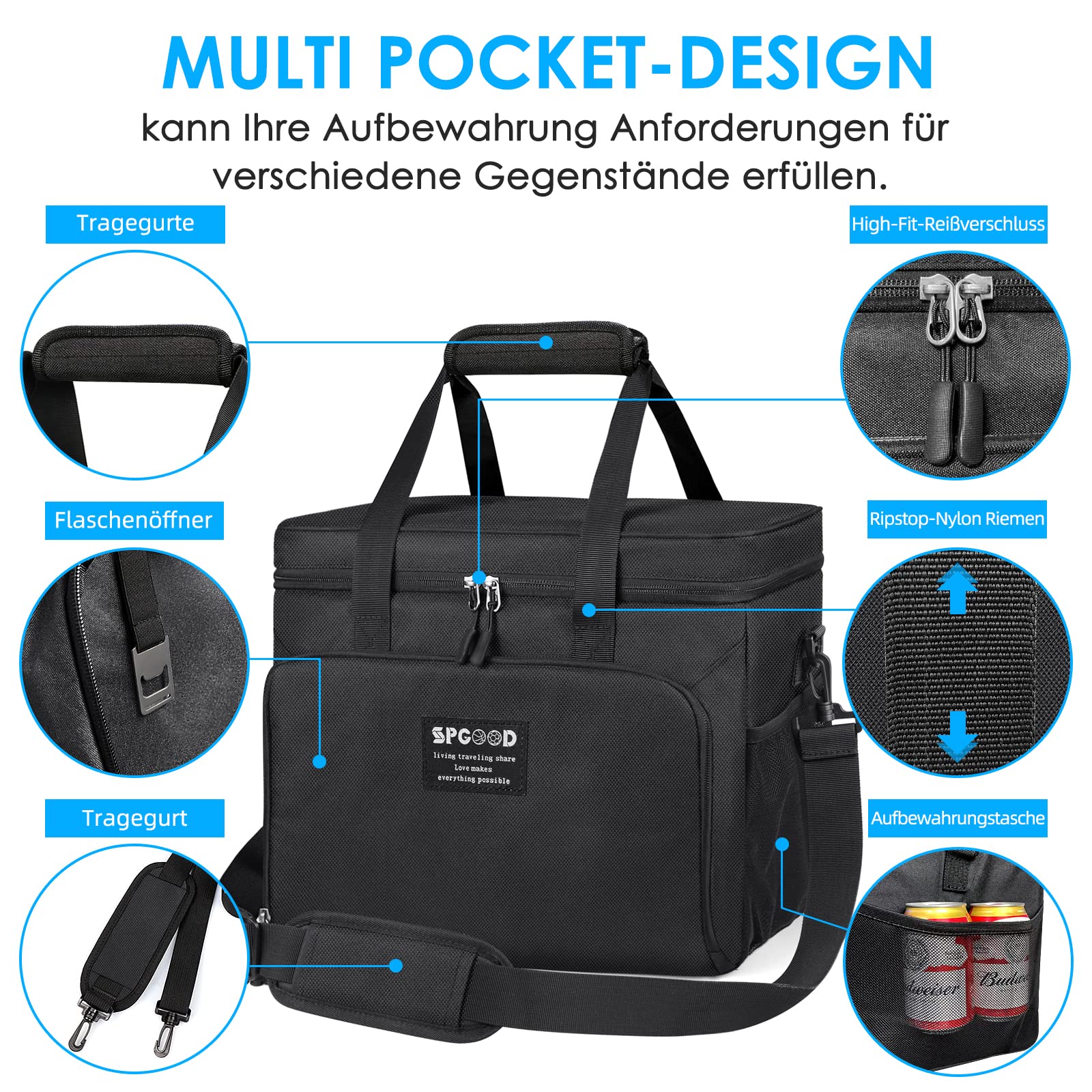 SPGOOD Bolsa isotérmica de 20 L/30 L/40 L, bolsa térmica para pícnic, grande, aislada, plegable, para congelador, para la playa, pícnic, camping, barbacoa, oficina