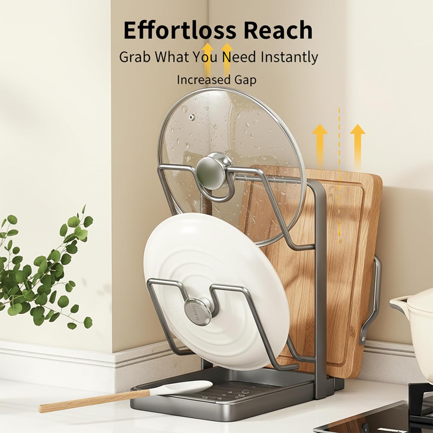 2026 Upgraded Kitchen Pot Lid Storage Rack, Multifunctional Pot Lid Organizer Rack, Lid Holder While Cooking, Lid And Spoon Rest, Thickened Carbon Steel Material (Double Layer-Gray) - Image 2