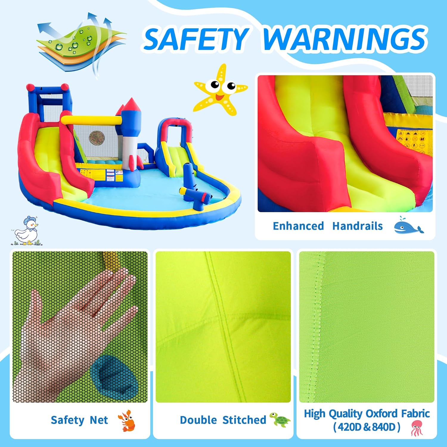 Bestsun Inflatable Bounce House Water Slide for Kids, 15.2 x 14 Ft Bounce House Castle with Blower, Jumping, Splash Pool, Trampoline, Basketball Hoop, Target Balls, Dry and Wet Use