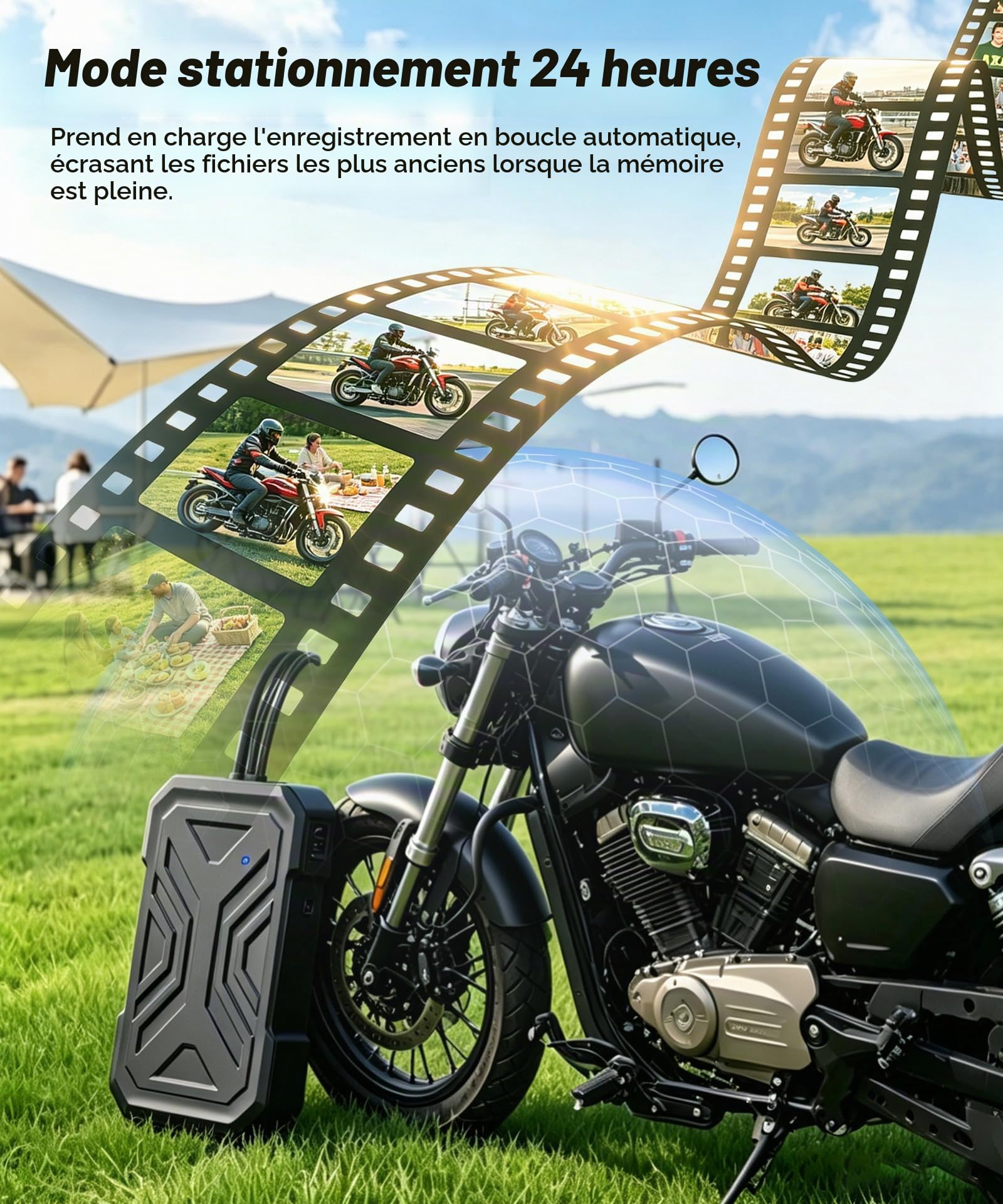 Rimoody Dashcam Moto 1080P Miniature - Caméra Avant/Arrière avec Détection de Collision, Boucle d'Enregistrement, Mode Stationnement, WiFi, pour Motocyclette