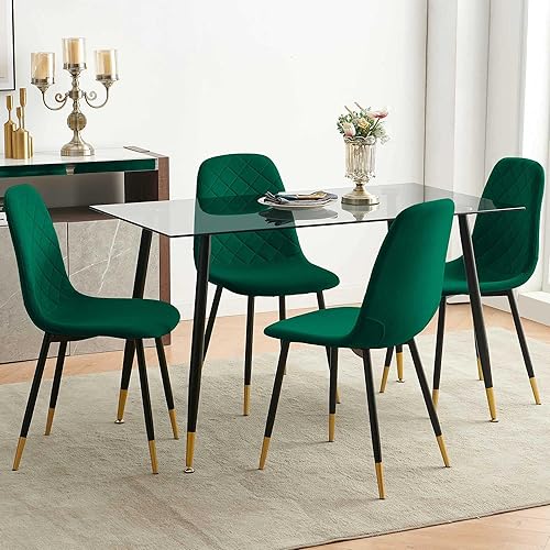 Miniatura 7 de Juego de 2 sillas de comedor de terciopelo verde, sillas tapizadas de cocina y comedor con patas de metal, sillas decorativas modernas de mediados