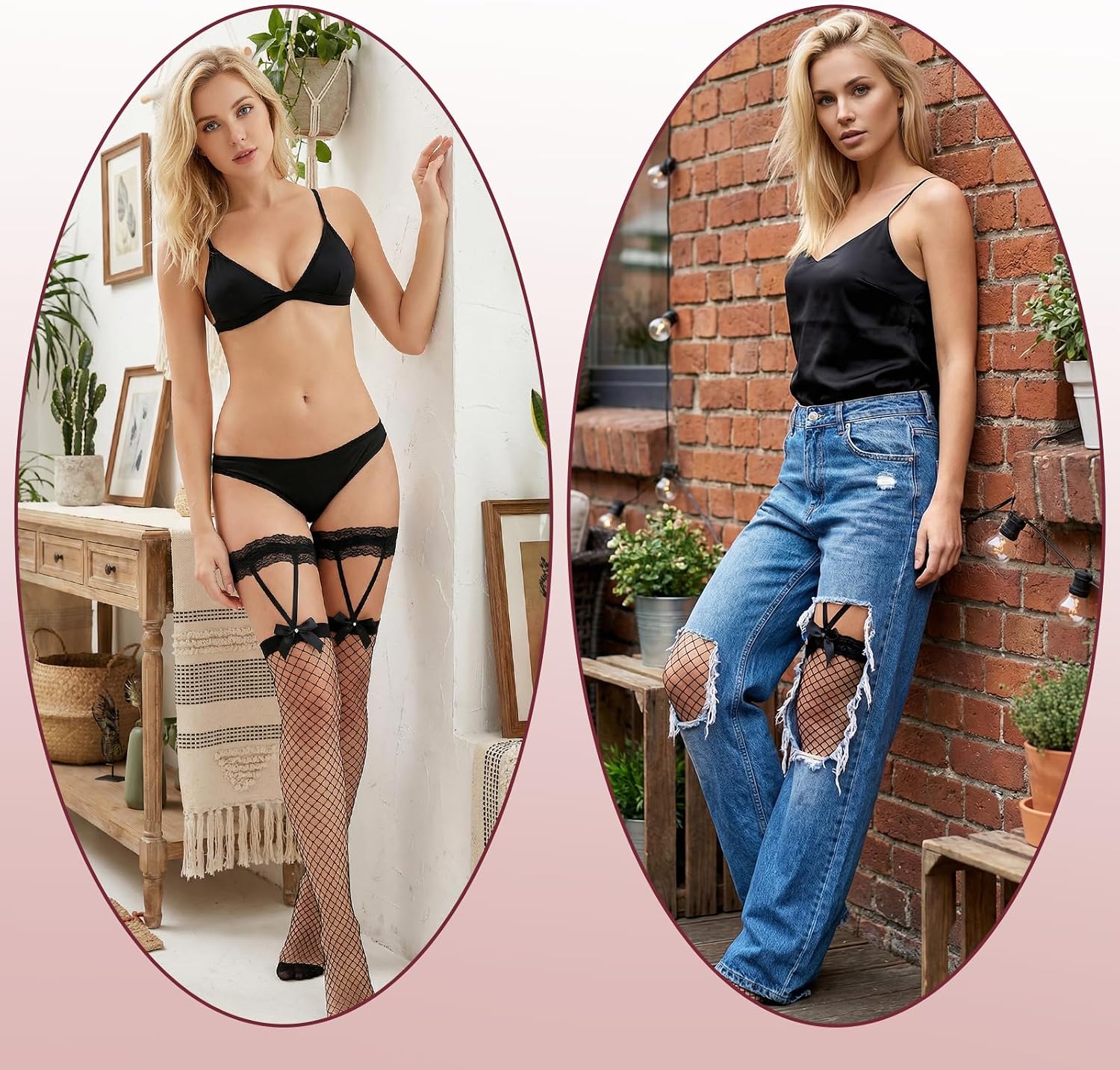 Larrel 2 Pcs Thigh High Stockings, Elastic Garter Stockings for Women
