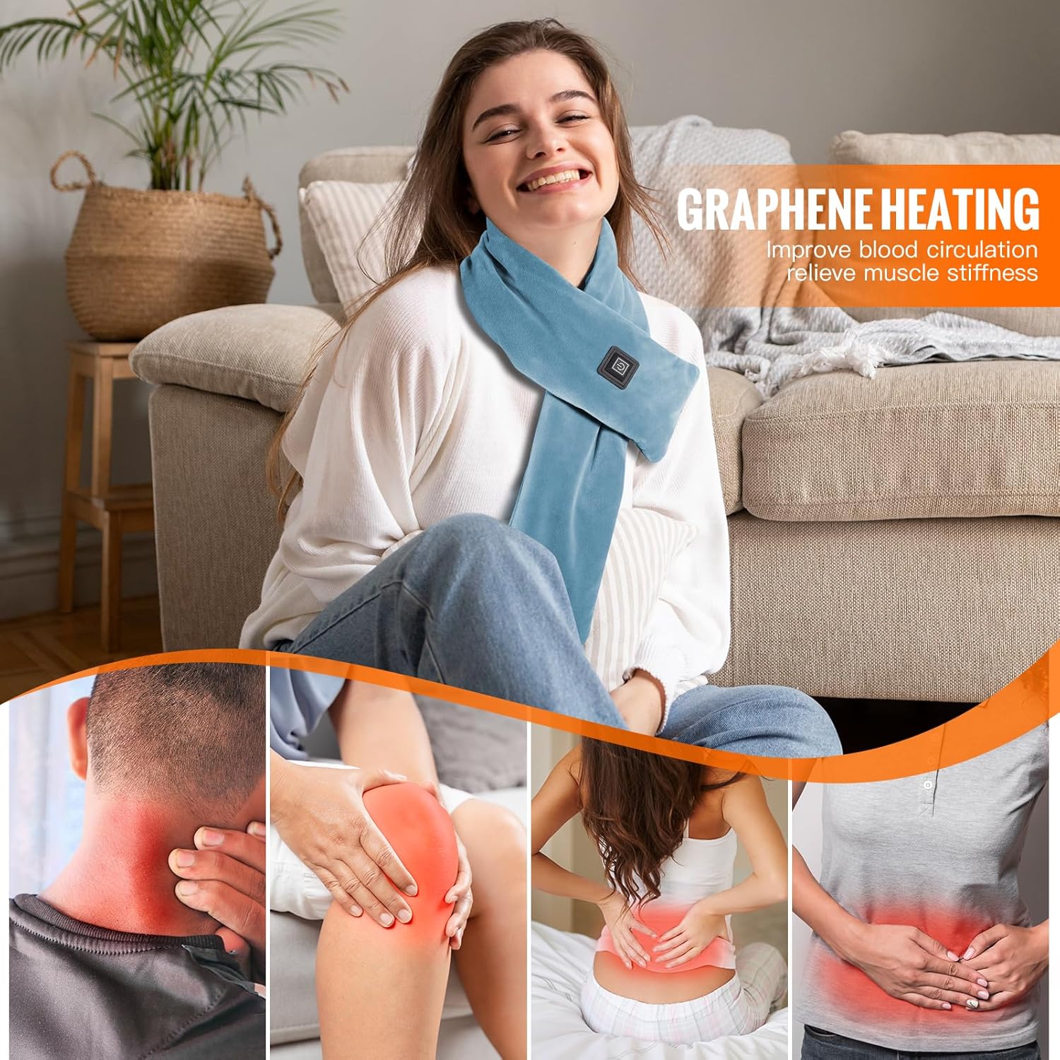 Heated Scarf Neck Heating Pad, Heated Neck Wrap for Neck Pain Relief, USB Heating Scarf Electric Heated Neck Warmer with 5000mAh Power Bank and 3 Heating Levels (Aqua Blue) - Image 6