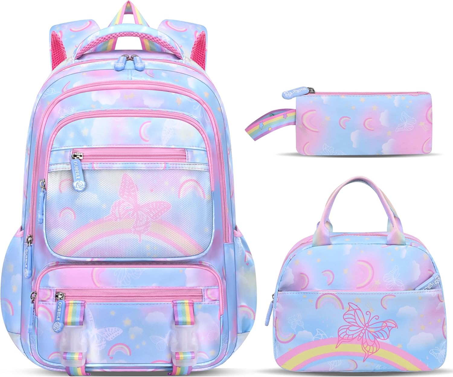 Backpack for Kids - Schoolbag for Girls Kids Teen Women Travel Daypacks - Middle School Cute Backpack with Lunch Box (BLUE-3IN1)